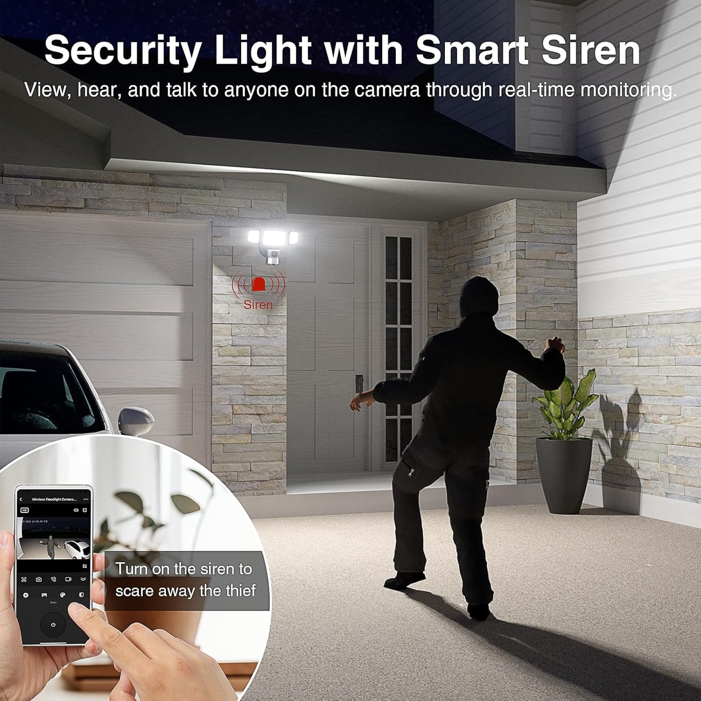 Floodlight Camera Outdoor, 2 Packs 55W Smart Security Wired Cam with 5500LM LEDs 2K HD IP65 Motion Detection