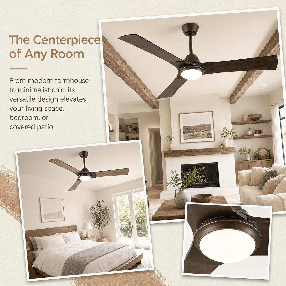 52 Inch Ceiling Fan with Light, DC Motor 52 inches Double Wood Grain