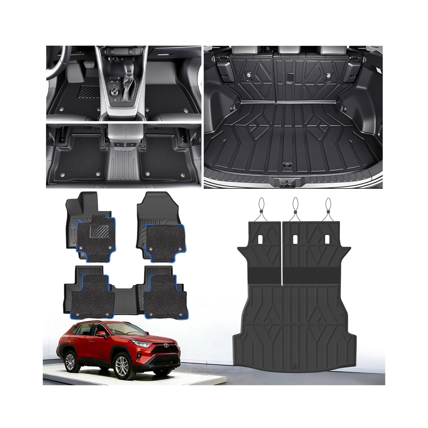 Floor Mats & Cargo Liner Set for Toyota RAV4 2019-2025, Full Coverage Interior Protection with Trunk Mat, Backrest Protector & Door Sill Guards, All Weather TPE Waterproof Anti-Slip Custom Fit