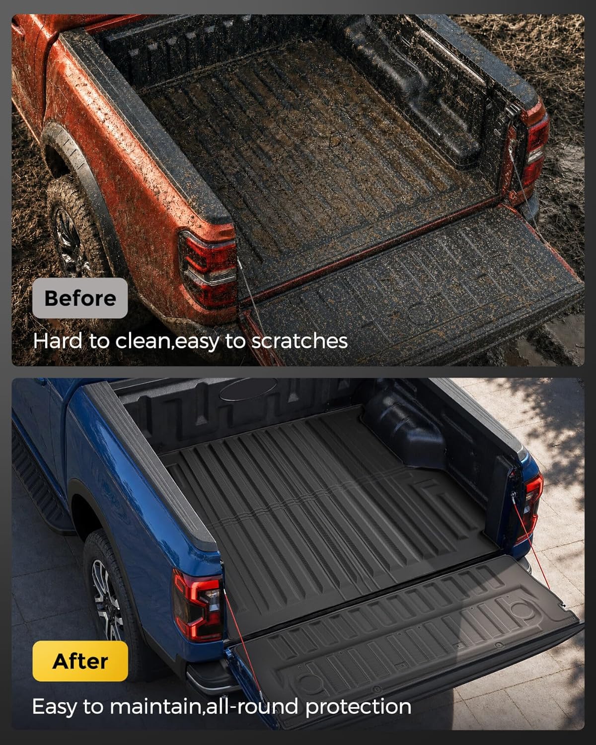 Truck Bed Mat &Tailgate Liner for Ford Ranger 2026 2025 2024 (5FT, 59.6''), All Weather TPE Cargo Mat for Ford Ranger 2024-2026 Accessories