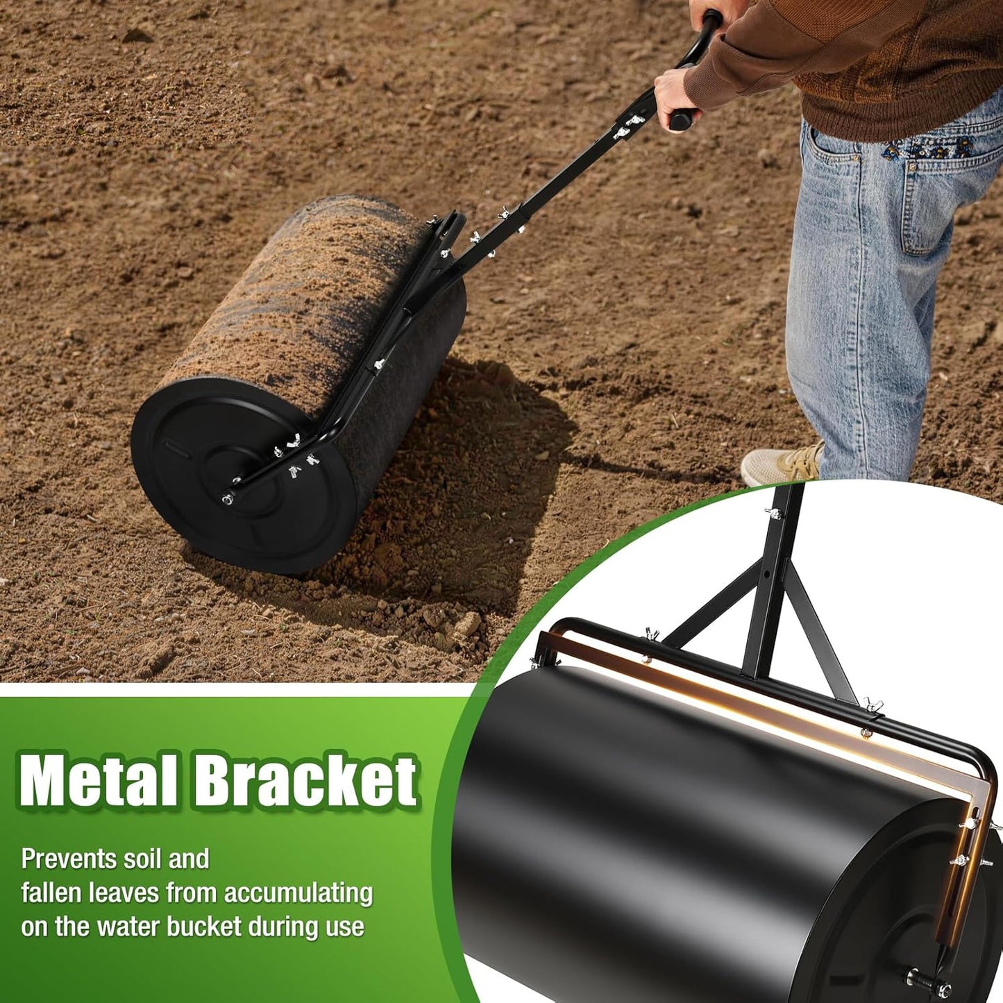 GADFISH 24 Inch Compost Spreader & Lawn Roller, Featuring One Wire Mesh Roller and One 23 Gallon Hollow Roller, Push & Tow Design, Suitable for Lawn Maintenance and Peat Moss Spreader