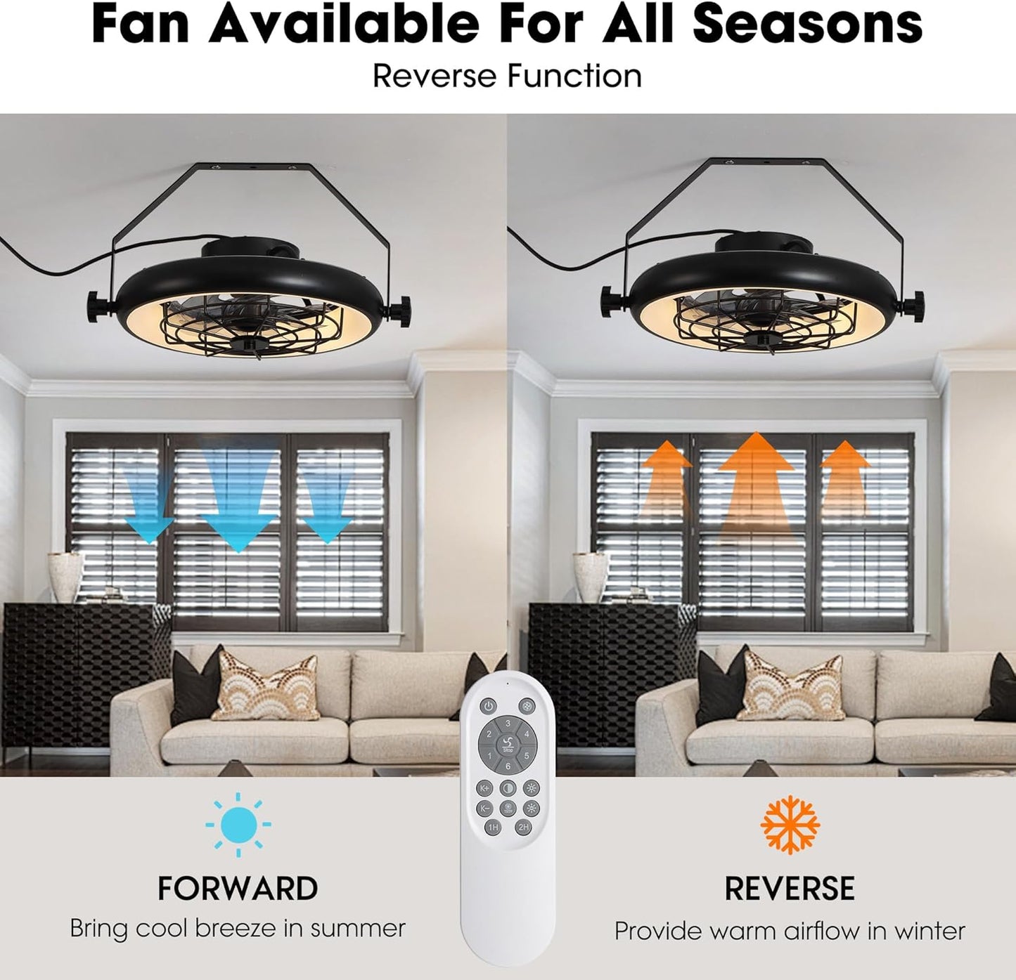 Fansconce Wall Mount Fan 16' Ceiling Wall Fan with Lights and Remote, 6-Speed, Timer, LED Light, Industrial Wall Mounted Fan for Bedroom, Garage,