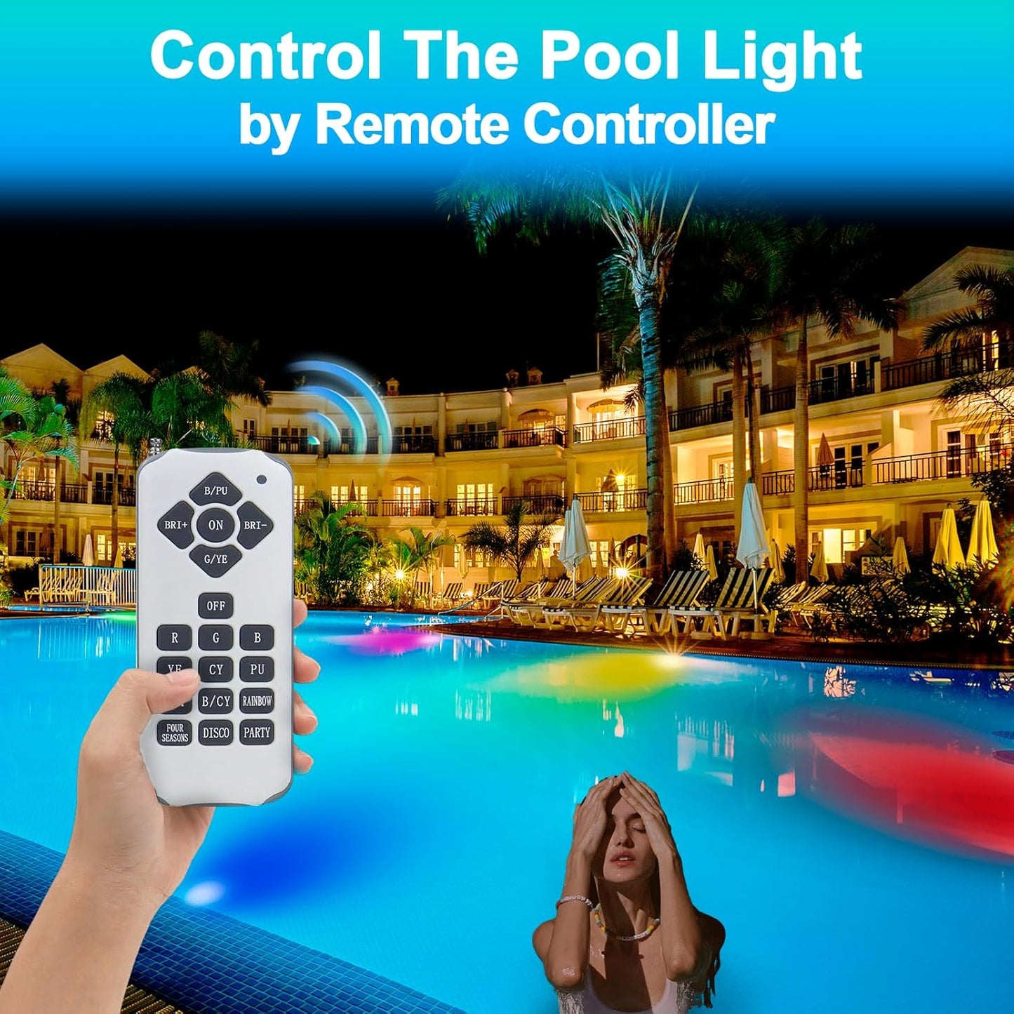 SH101300 Led Pool Lights for Inground Pool 10 inch RGB Color with Remote Controller, 50FT DC 12V Underwater Pool Light for 10" Wet Niche, Replaceme