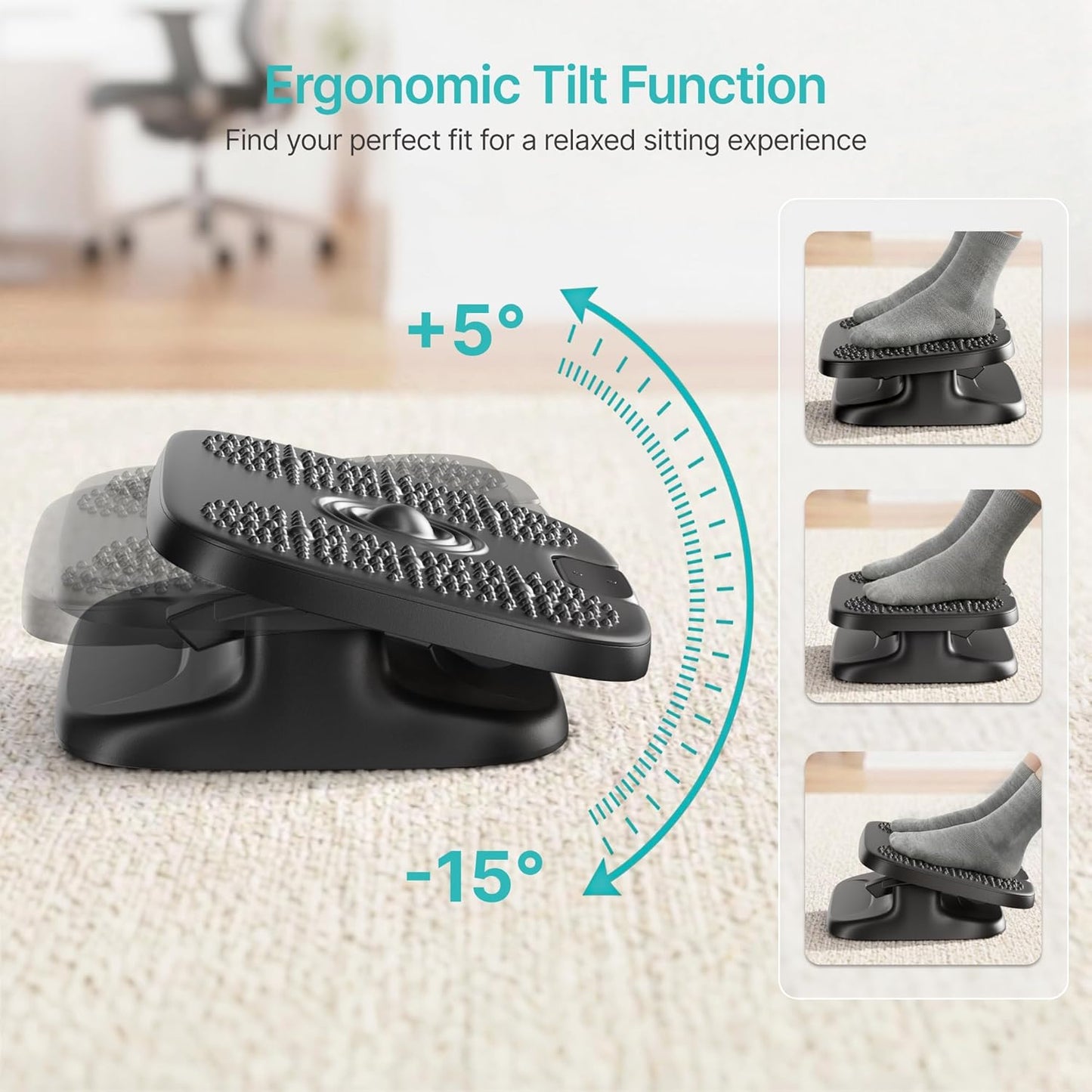PEGZONE Under Desk Footrest, Adjustable Foot Rest with Height and Degree Angle,Ergonomic Desk Foot Rest with Massage Texture, Foot and Leg Rest for Home & Office Textured Massage Surface