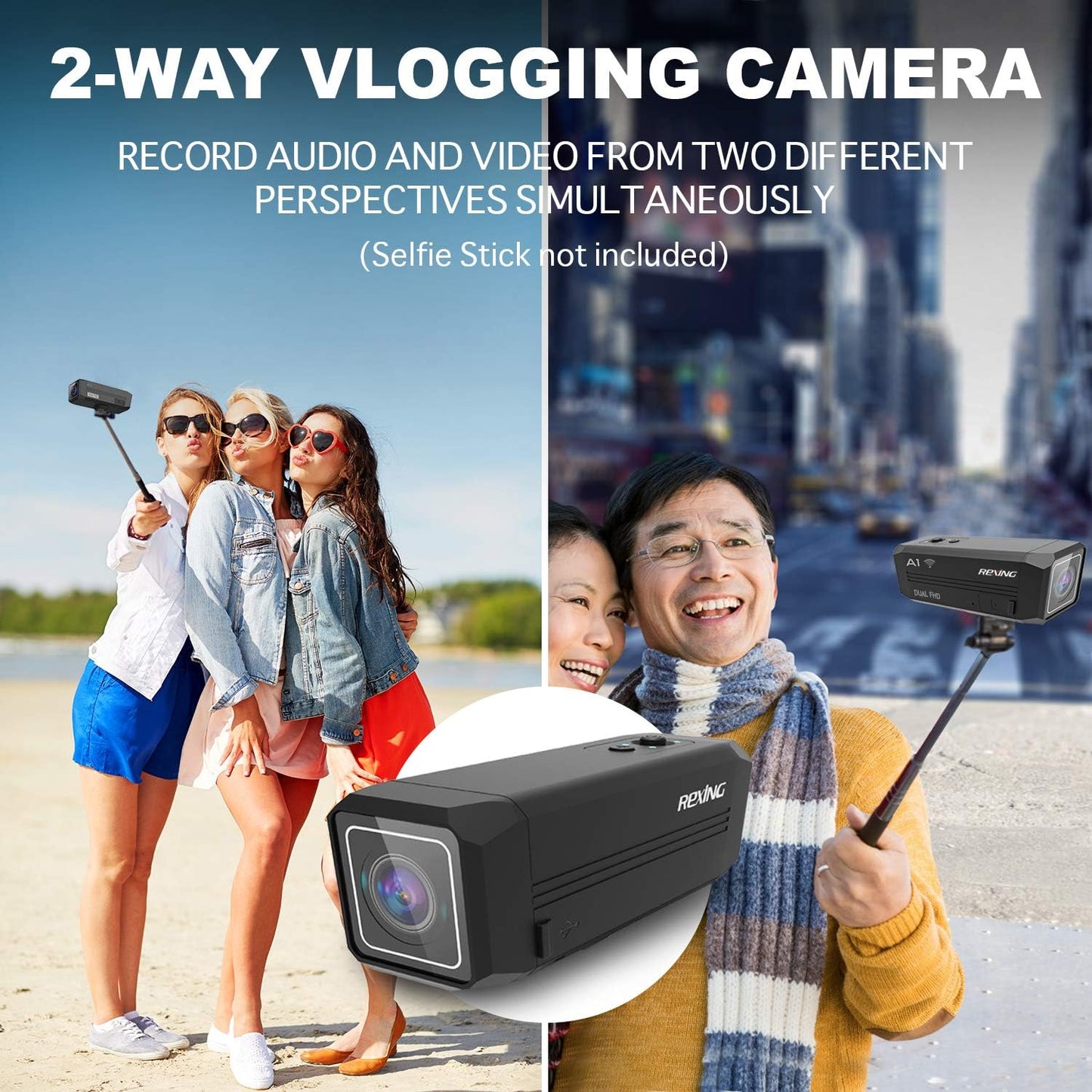 RexingUSA A1 Two-Way Action Camera 1080p@30fps, Wi-Fi Connectivity, Broad View, Wrist Remote Control, IMX307 Sensor, Water-Resistant, Extreme Sports