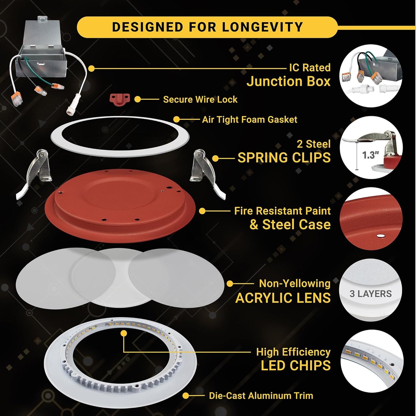 NUWATT 4 Inch 2 Hour FIRE Rated Baffle LED Recessed Lighting, 27K/30K/35K/40K/50K 5CT Selectable, Dimmable, 900LM, IC Ra