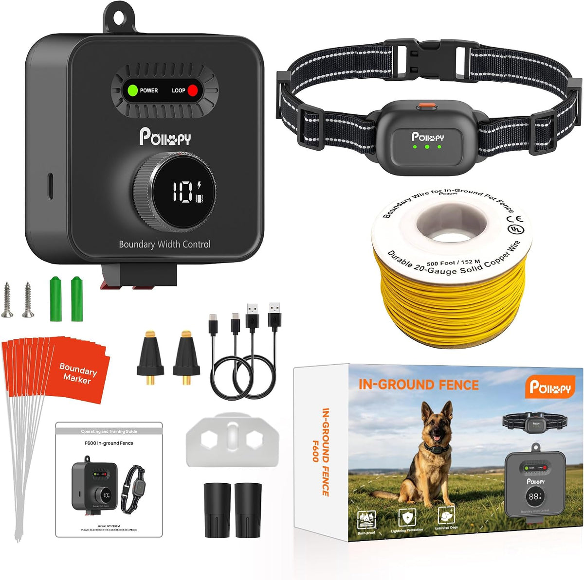 In-Ground Dog Fence, Underground Electric Pet Fence Training Collar System 1 Dog Fence Kit