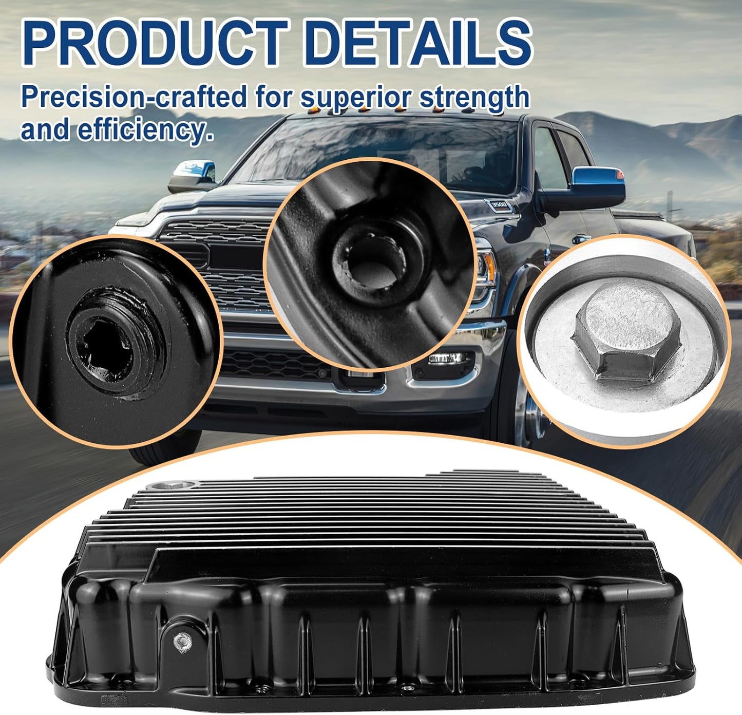 228052100 Heavy Duty Transmission Pan - Compatible for Dodge Ram 2500/3500 6.7L 68RFE Transmission 2007-2025, Replace# 228052110, 228052120（Black）