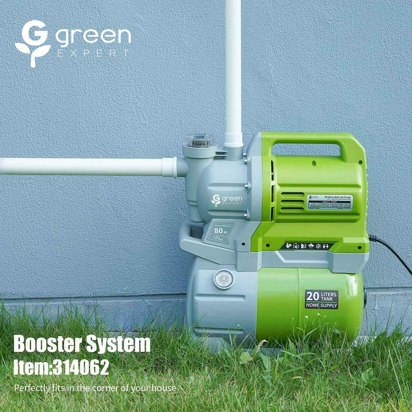 Green Expert Booster Pump Sytem, 1HP Shallow Well Pump with Pressure Tank, Unique Built-in Filter Design for Water Clean, Pre-