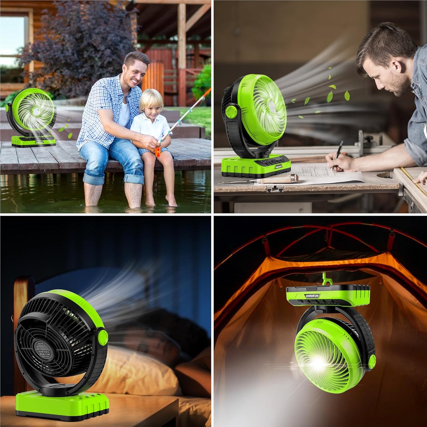 Camping Fan with LED Lantern, 40000mAh Rechargeable Battery Operated Outdoor Tent Fan with Light & Hanging Hook, 5 Speeds, Personal USB Desk Fan for