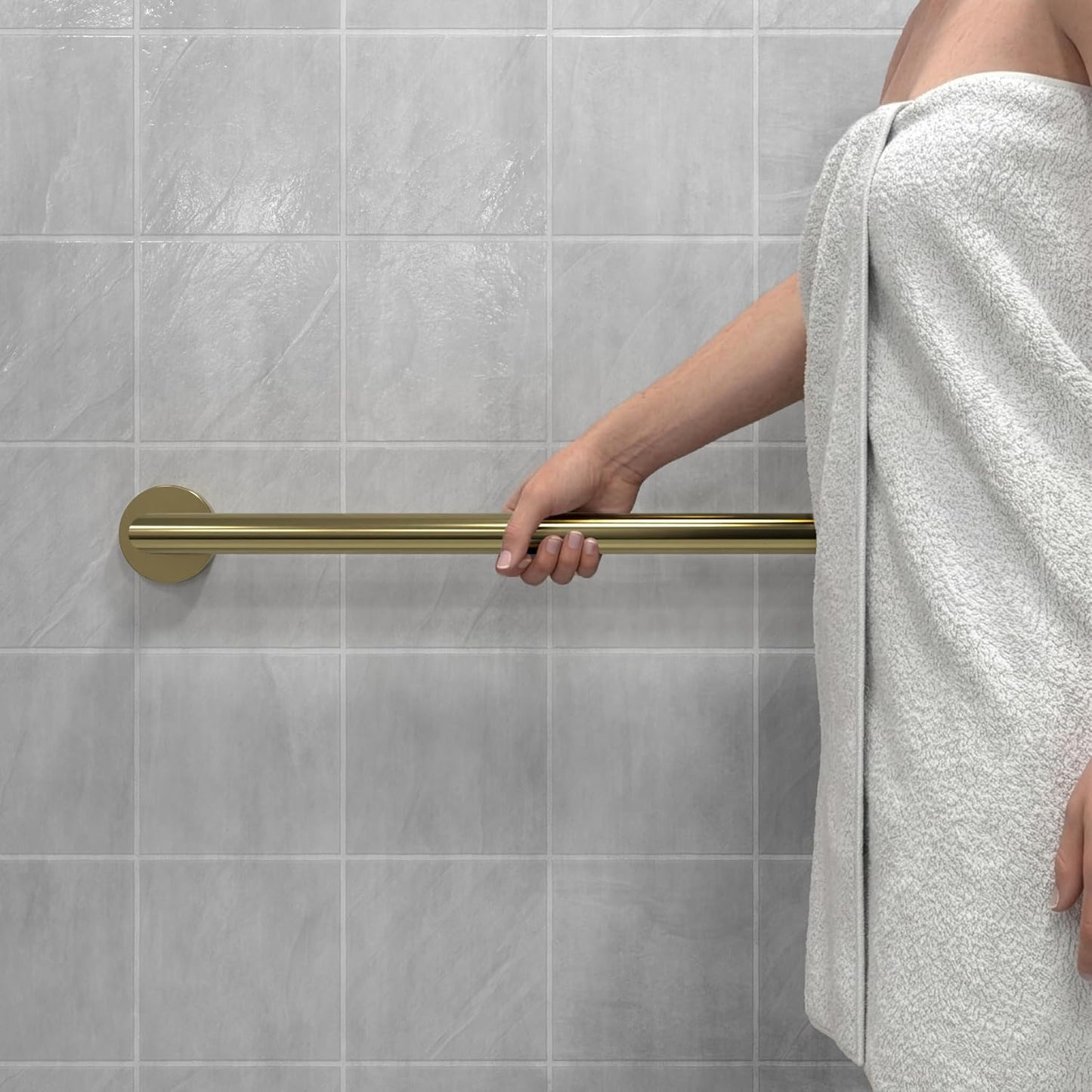 HEALTHCRAFT 24" Miter Grab Bar, ADA Compliant Bathroom Safety Bar, Stainless Steel Shower Handle, 500 lb Support, Modern Bathroom Rail for Shower, Tub & Toilet Wall (1, Gold Brushed, 24 Inch) Gold Brushed 24 Inch 1