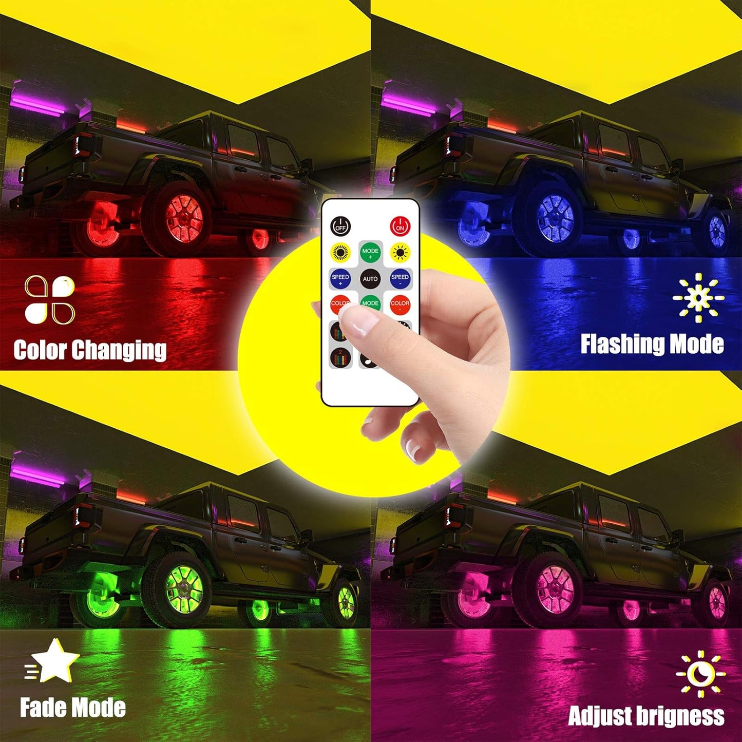 SUNPIE Wheel Lights for Truck, 15.5 inch RGB Wheel Well Lights for All Vehicle with 18 or 19inch Tire, Rim Lights Ring Sync to Music Color Changing