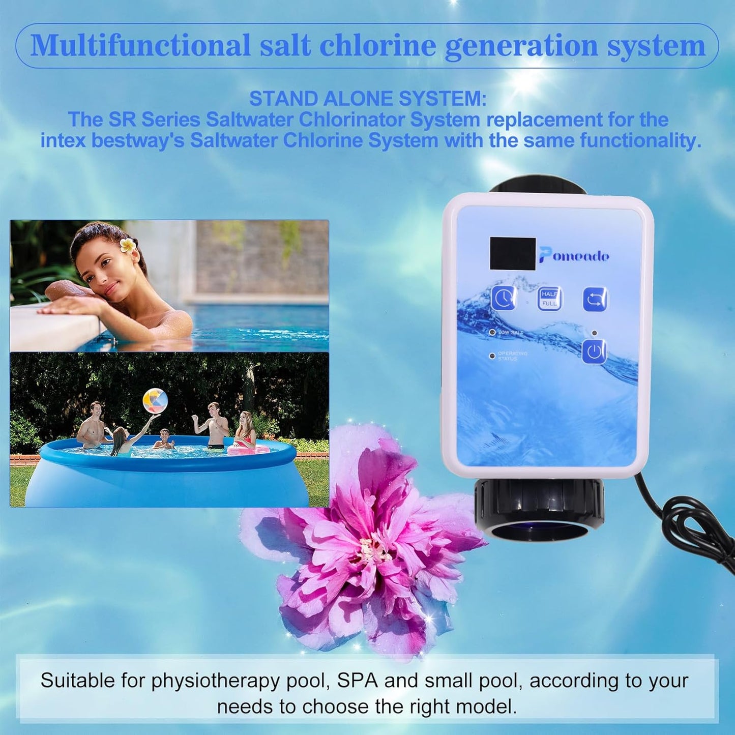 SR75 Saltwater Chlorine System for Above Ground Pools Up to 9000 Gallon Pools, with Titanium Cell and LED Control Panel