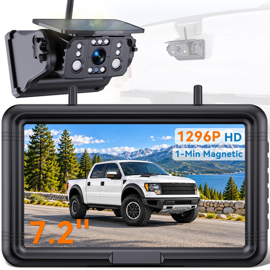 1296P HD 7.2'' Magnetic Wireless Backup Camera for Trucks Clear Day & Night