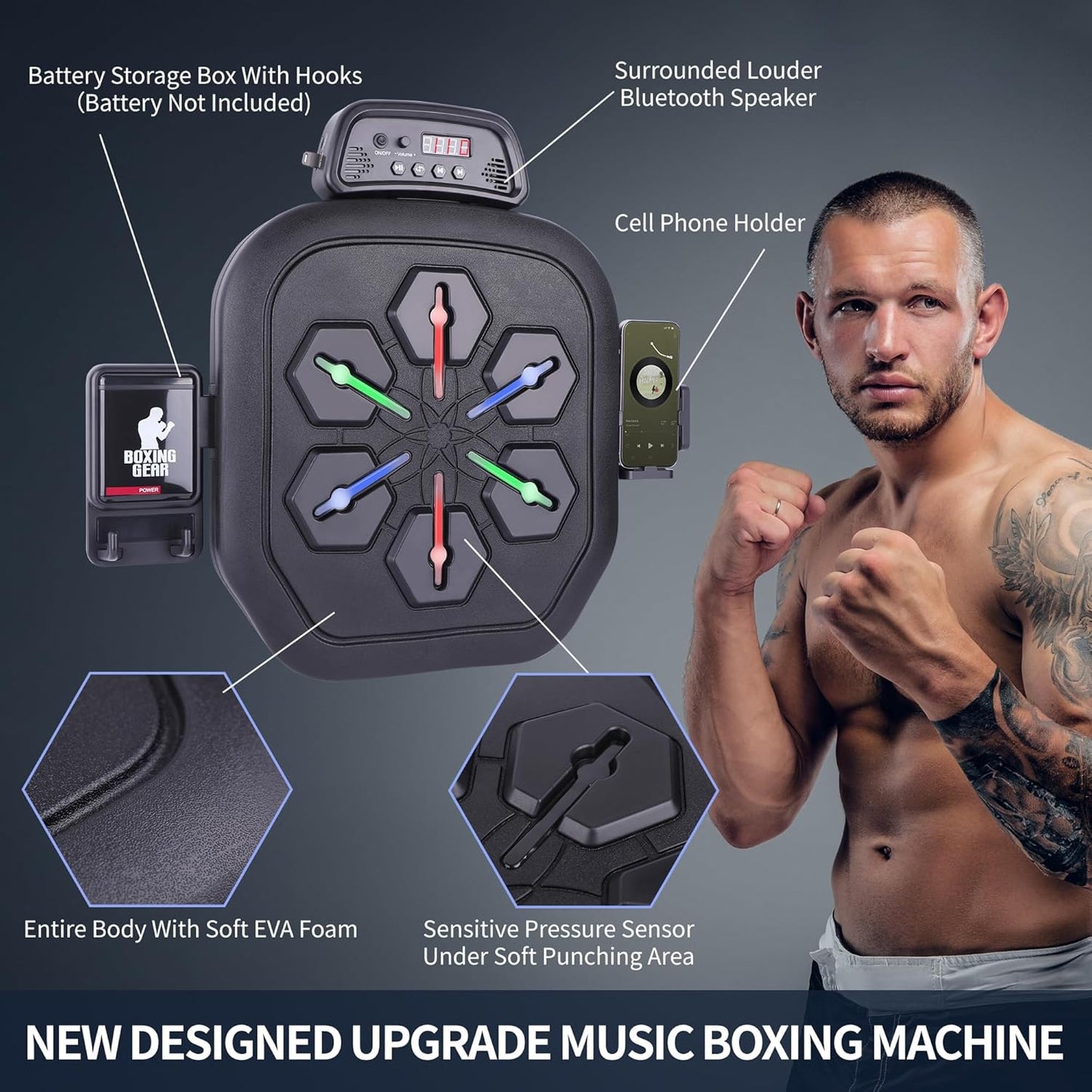 Music Boxing Machine with Gloves, Smart Bluetooth Boxing Machine Wall Mounted, Music Boxing Machine for Adults