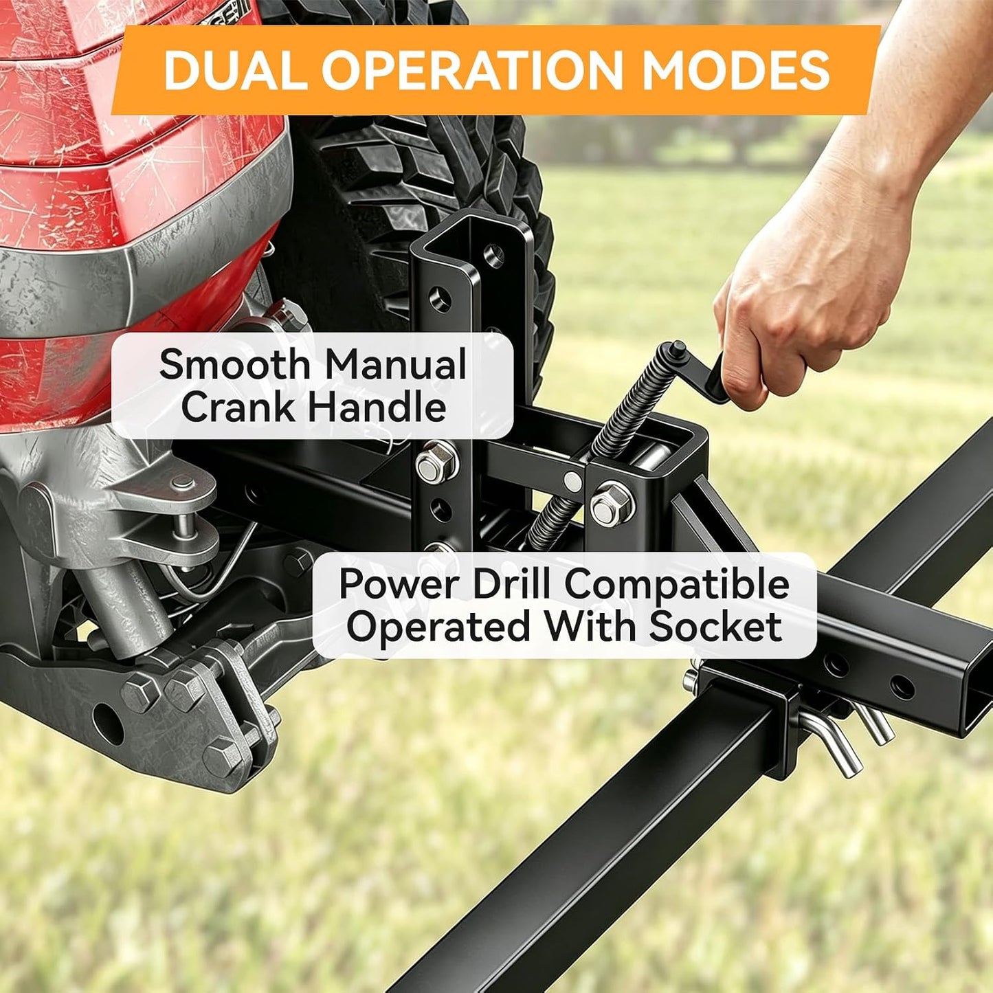 ATV/UTV Manual Implement Lift, 50 Inch ATV Attachments 1-Point Hitch System for 2 Inch Receiver, Adjustable Height Heavy Duty Steel Lift for Rake Scrape Blade Plow and Disc