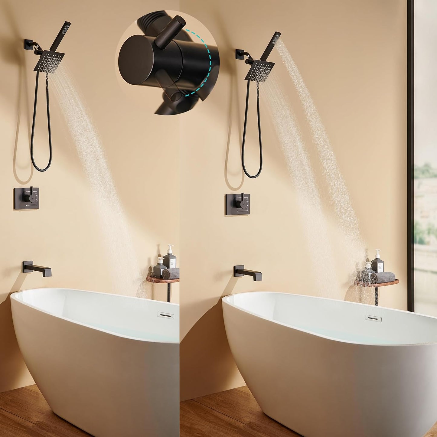 Brushed Gold Shower Faucet Set, Dual Shower Heads with Handheld Spray Combo and Tub Spout, and 3-Way Diverter