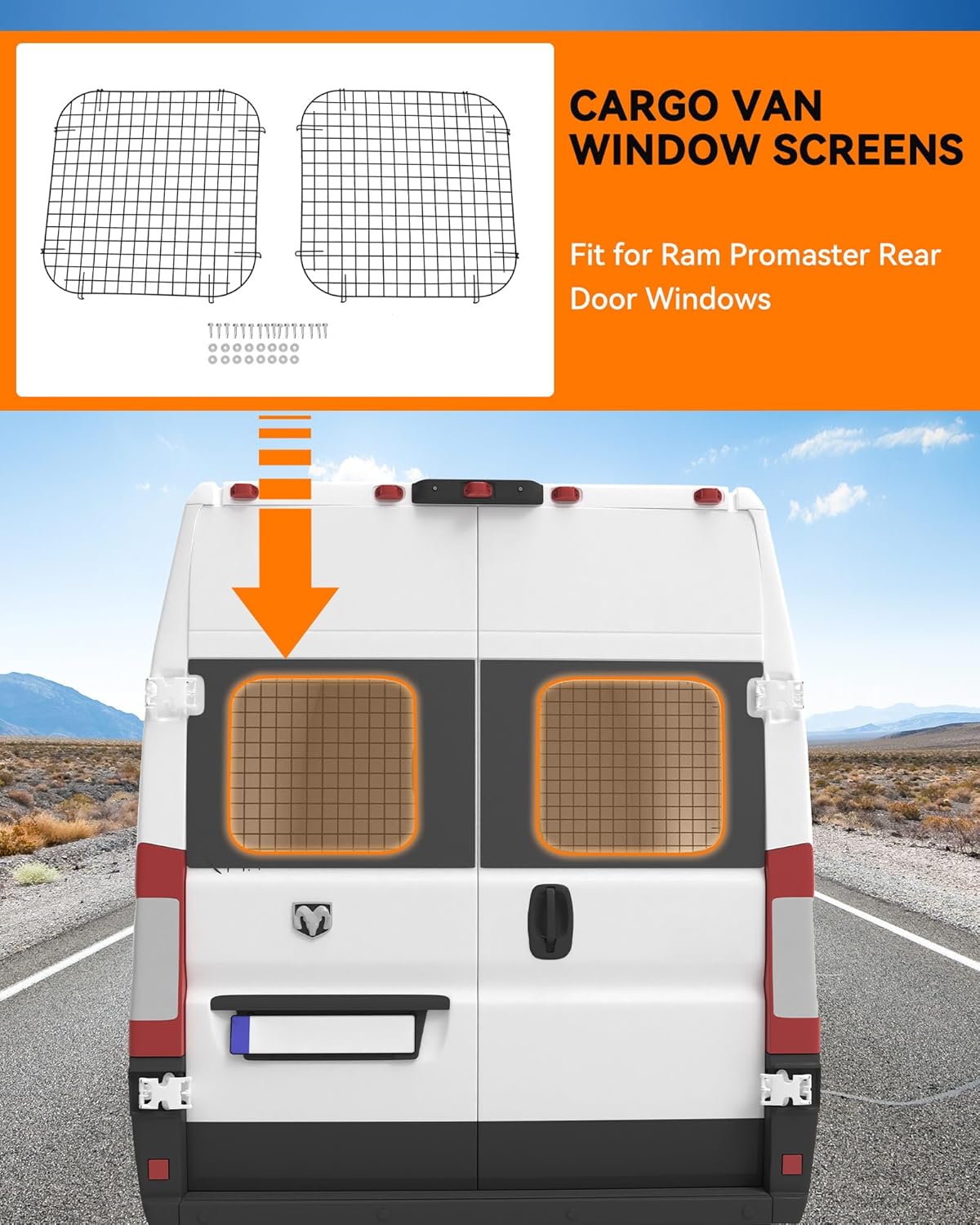 Rear Window Security Screens Fit for RAM ProMaster High Roof Cargo Van Safety Screens 2PCS Steel Mesh Window Screen