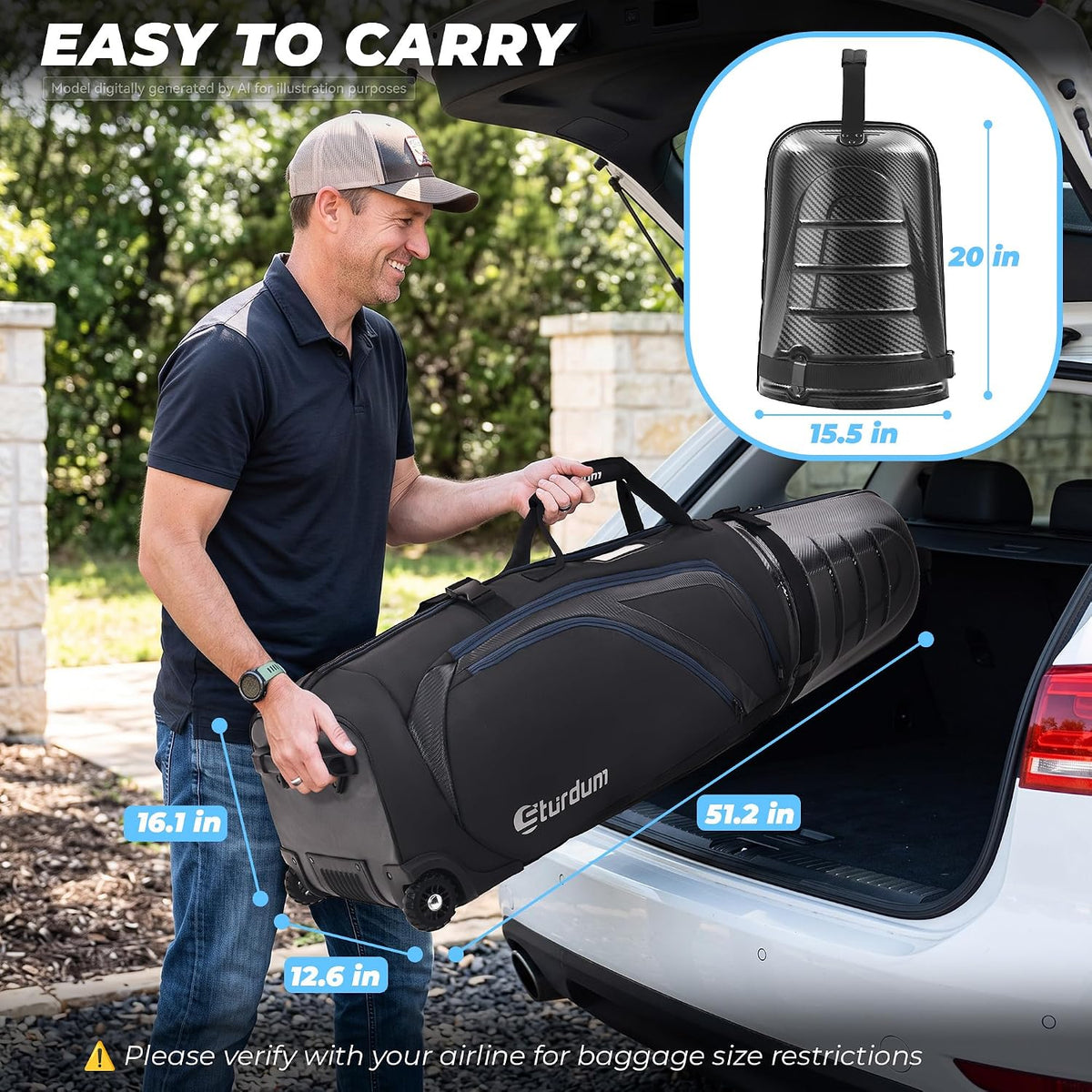 Golf Travel Bag for Airlines with Carbon Fiber Hard Top n TSA Lock