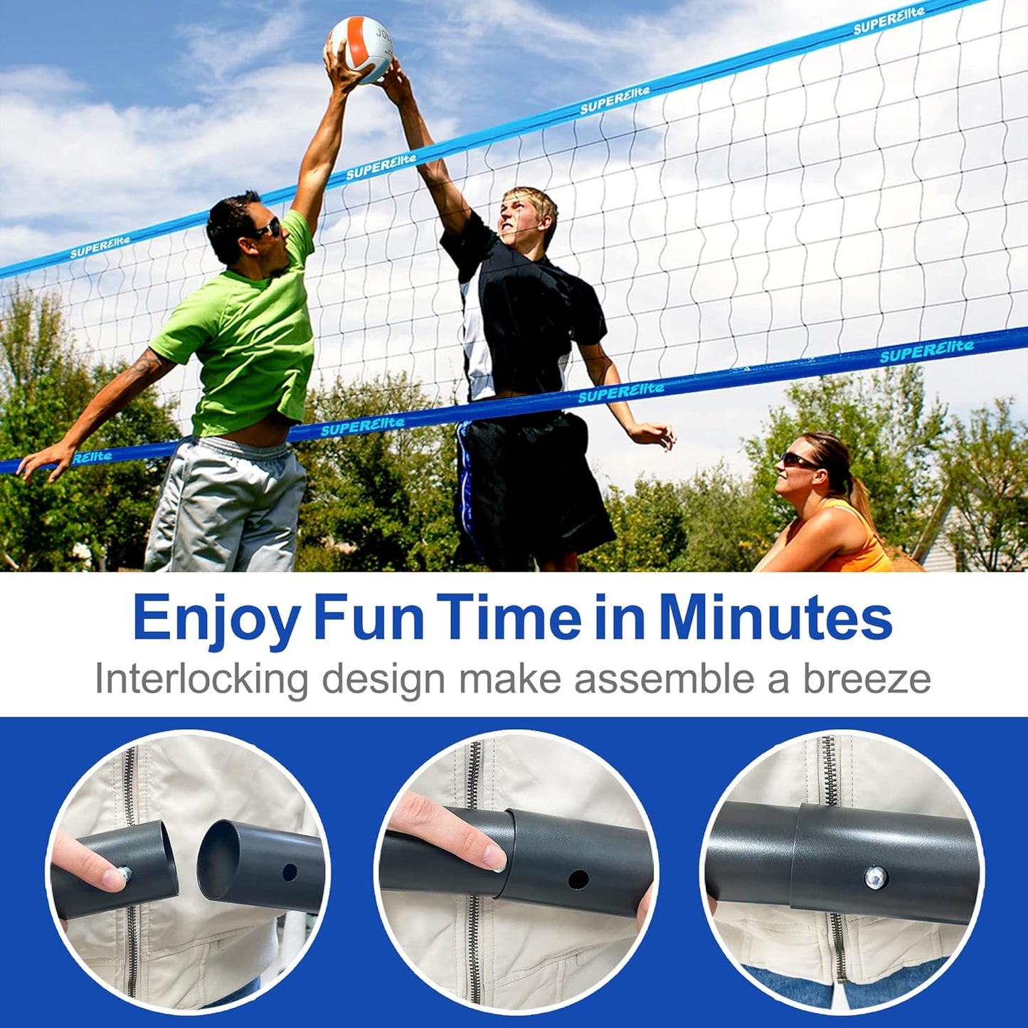 Portable Professional Volleyball Net Set with Aluminum Adjustable Height Poles, Heavy Duty Nets Sets System with Easy-Pulldown Tensioner, 2 Scoring