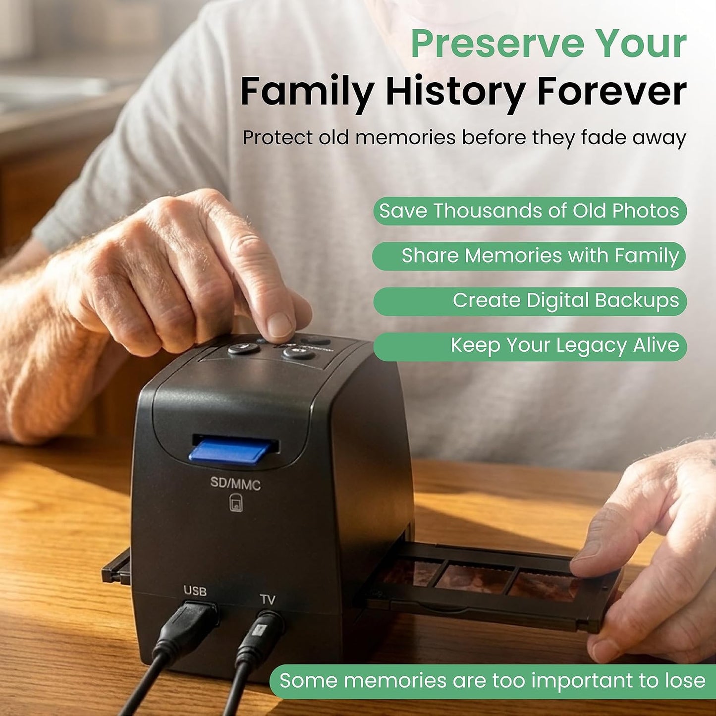 Memory Vault Box Negative Scanner, Converts 135 Film & Slides to Digital | Film scanner converts 35mm Slide & Negatives into JPEG Photos, Slide Scanner with LCD Screen, Auto Enhancement, Easy to Use