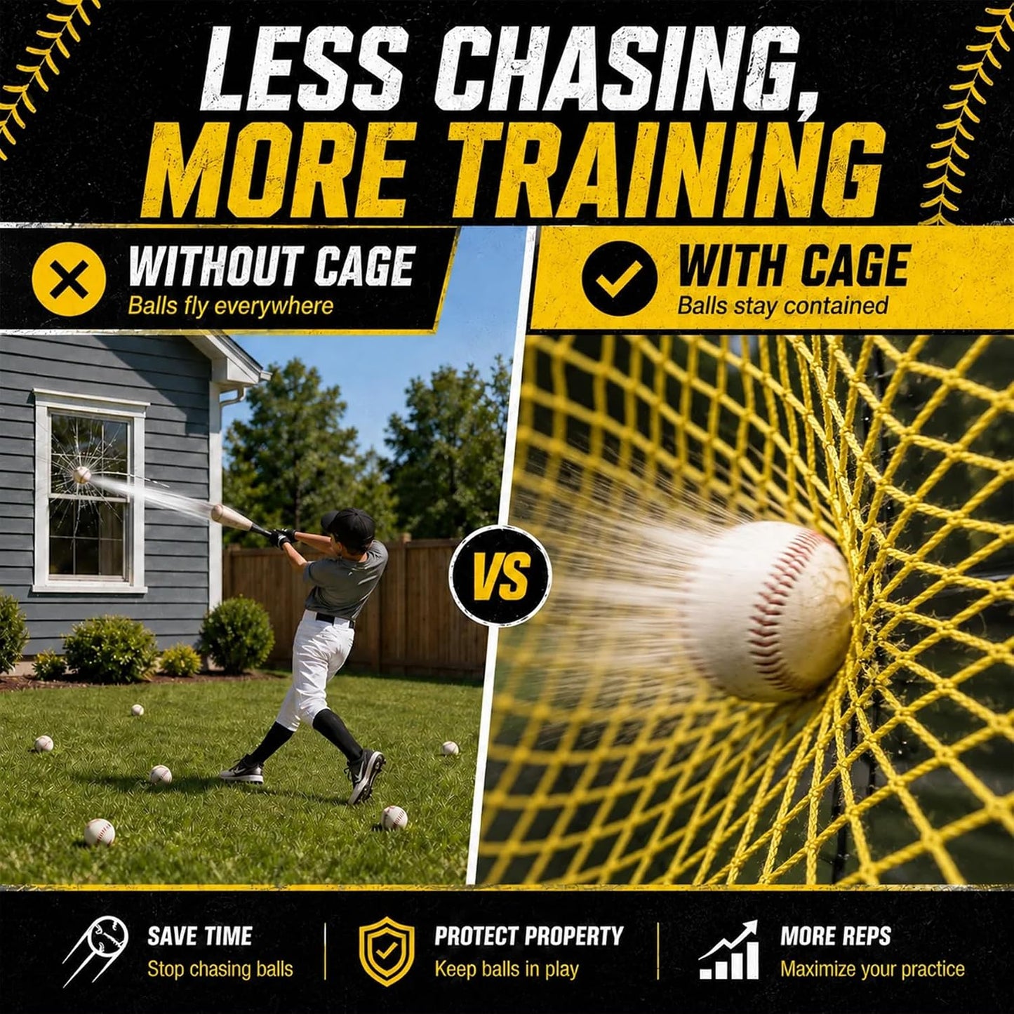 Baseball Batting Cage, 22 FT/30 FT Batting Cages for Backyard | Impact & Weather Resistant 5-Ply Net, Portable Carry Bag, Pitching Machine Compatible, Backyard, Field, Training Facility Use 22 x 12 x 8 FT