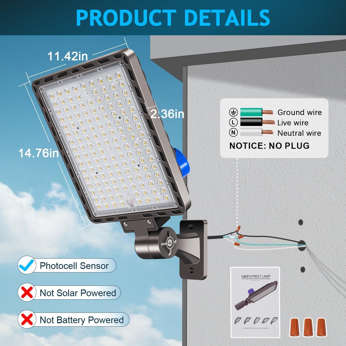 350W LED Parking Lot Light Dusk to Dawn Photocell 5000K Commercial Outdoor Area Light IP65 Waterproof 100-277V 52500LM Wall Mount 3 Pack 350W*3 Wall Mount