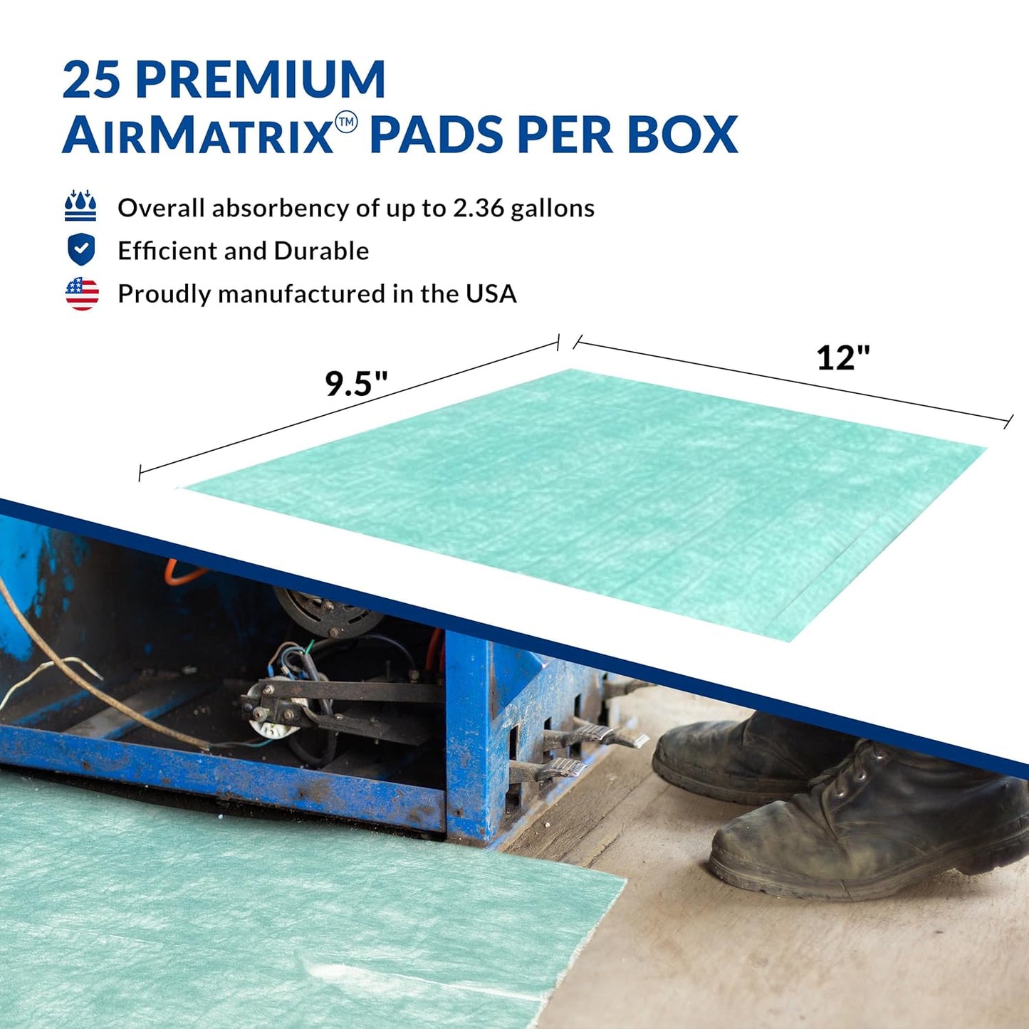 Spilfyter® Air Matrix® Universal Absorbent Pads - Premium Oil, Water, and Coolant Spill Pads with SpilLock® Technology - Box of 25 Pads, 9.5" x 12" Green