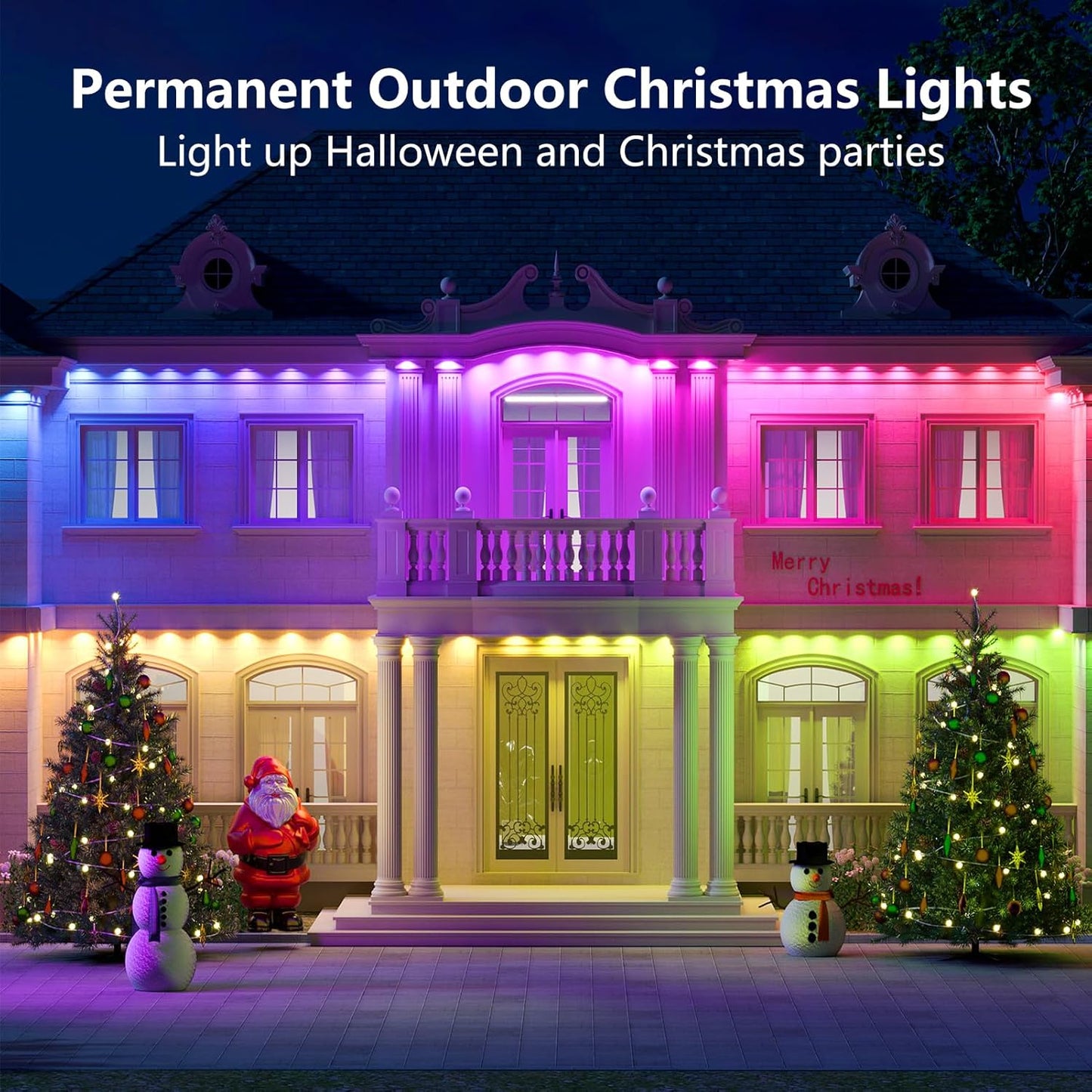 DeerTalk Permanent Outdoor Lights for House LED Trim Lights Bluetooth WiFi Smart ICRGB Permanent String Light Year Round Holiday Eaves Lighting Everlights Work with Alexa Google, 72LED 100FT