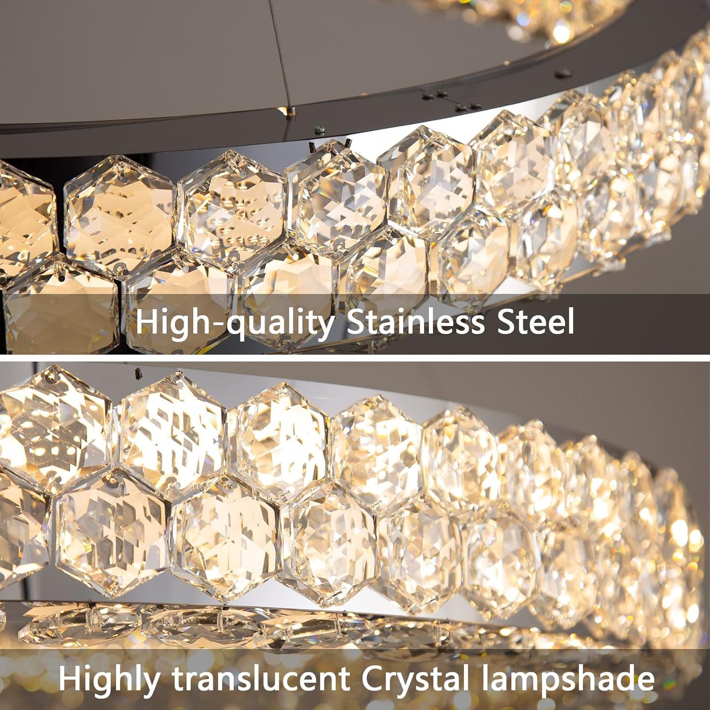 Modern Dimmable Crystal Chandelier for High Ceilings with Remote Control, Flush Mount