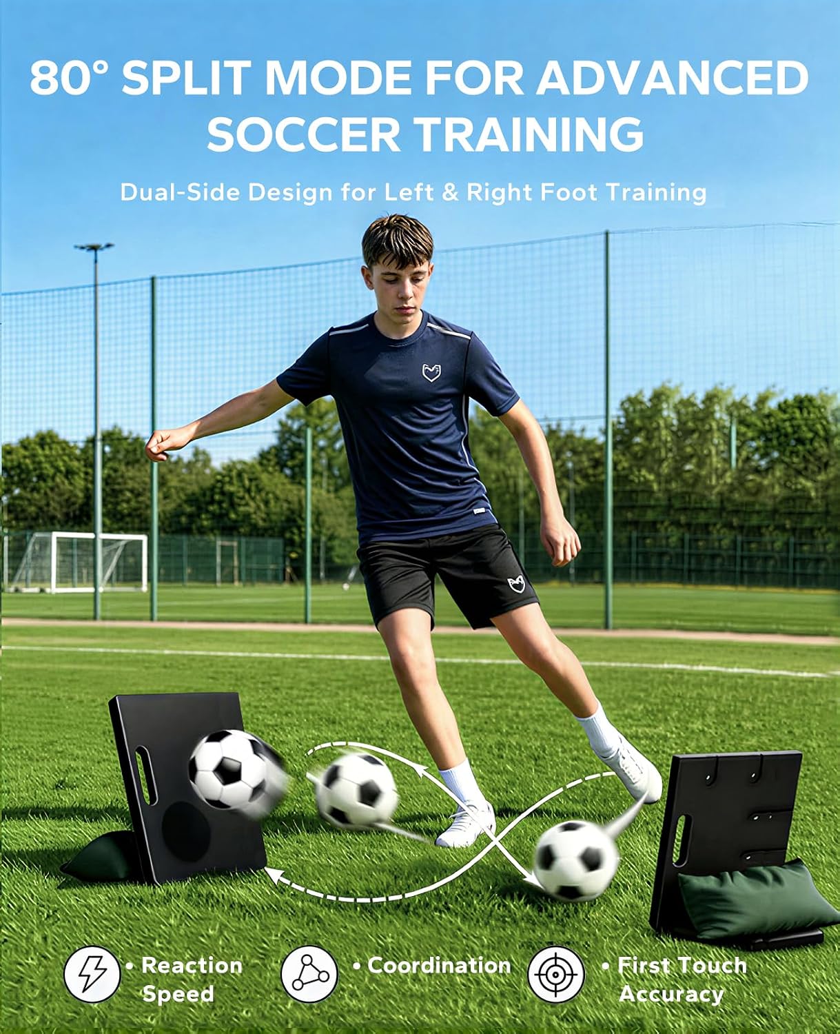 HAPBEAR 5-in-1 Soccer Rebounder Board 32x12, 4-Angle Adjustable, Foldable & Detachable Soccer Training System for Solo Training, HDPE Rebound Wall for Backyard Home Field