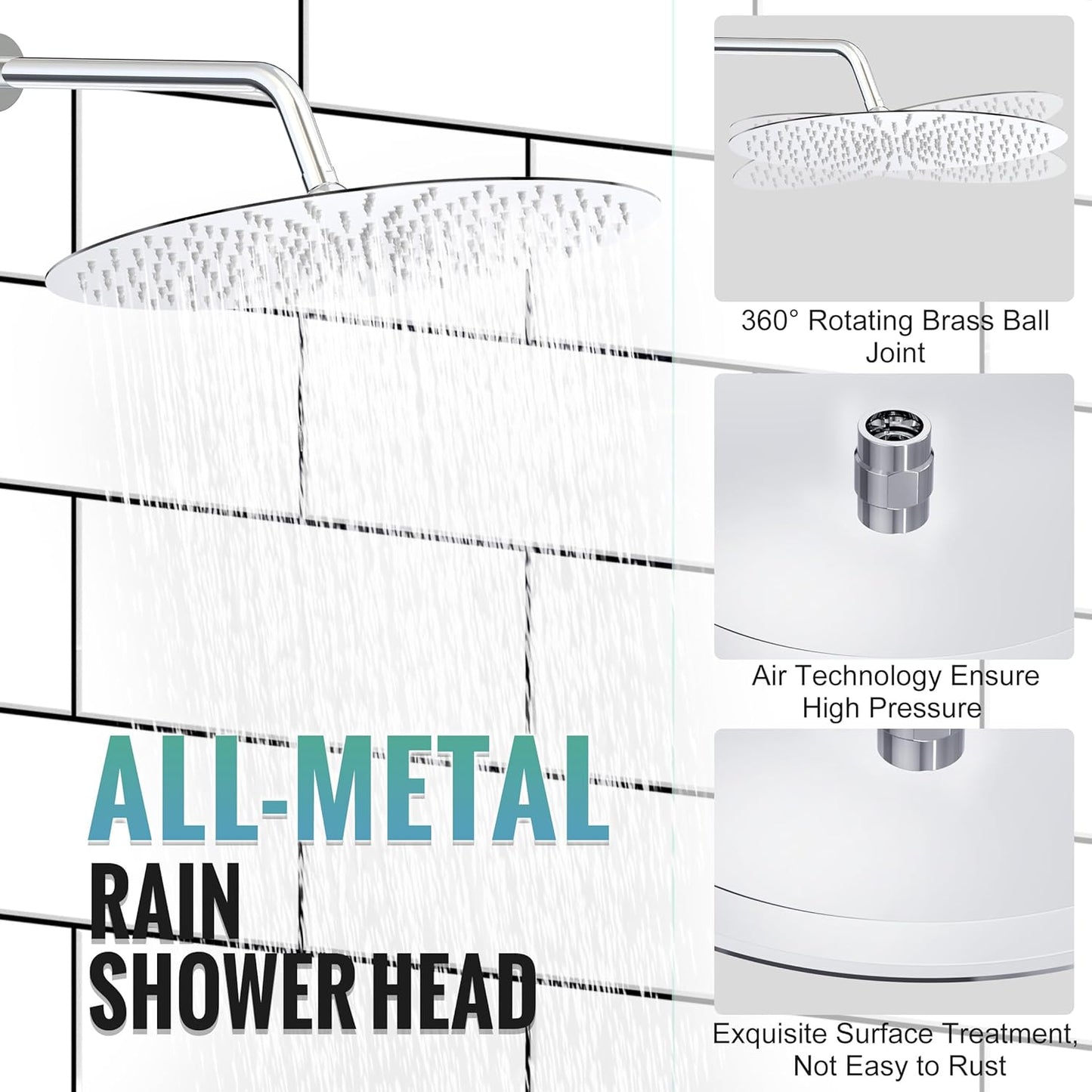 SR SUN RISE Shower System, 12 inch Multifunction Shower Faucet Set, 6 Setting High Pressure Handheld Rain Shower Head Kits, Valve Included - Push