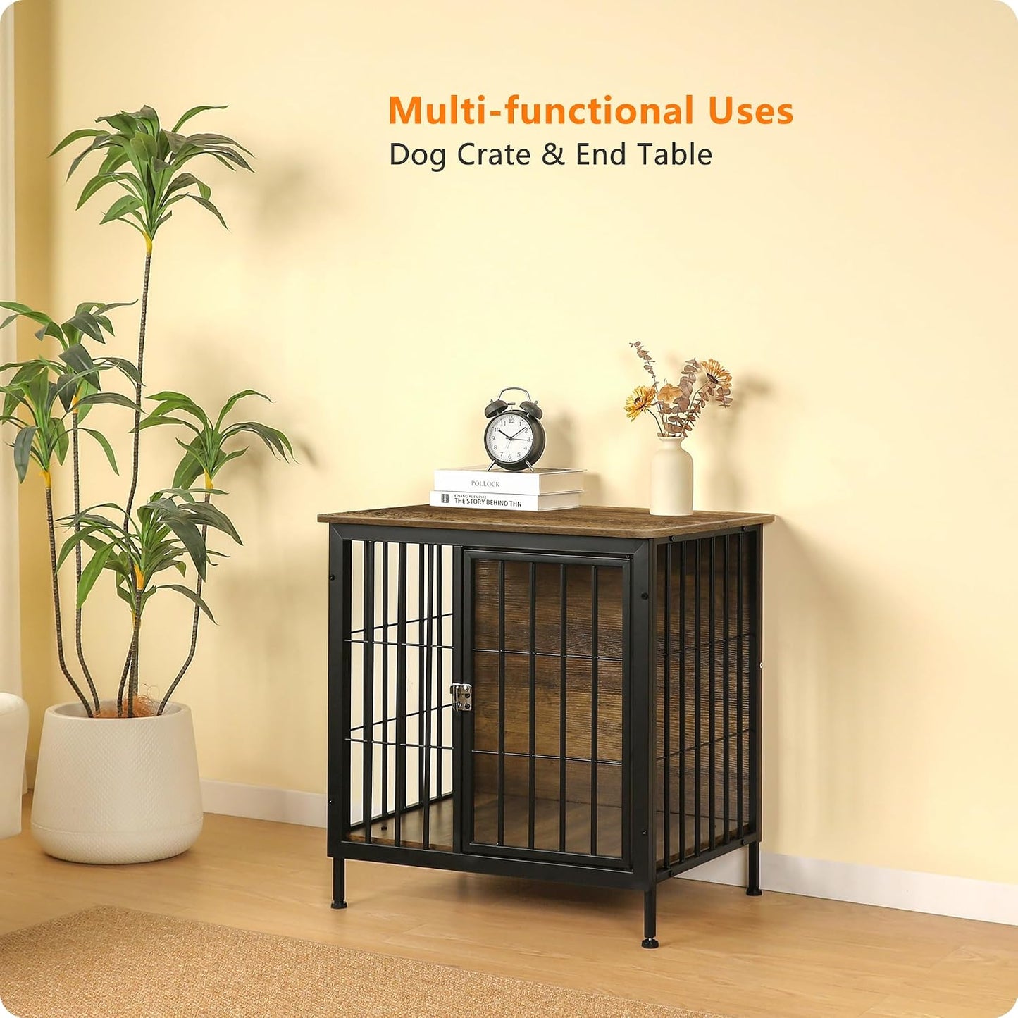 DWANTON Dog Crate Furniture, Heavy Duty Dog Crate, Indoor Dog House, Wooden Kennel Table as TV/Night Stand Side/End Table, Small Size, 26.5" L, Warm Brown Warm Brown 26.5"L x 20.1"W x 26.8"H