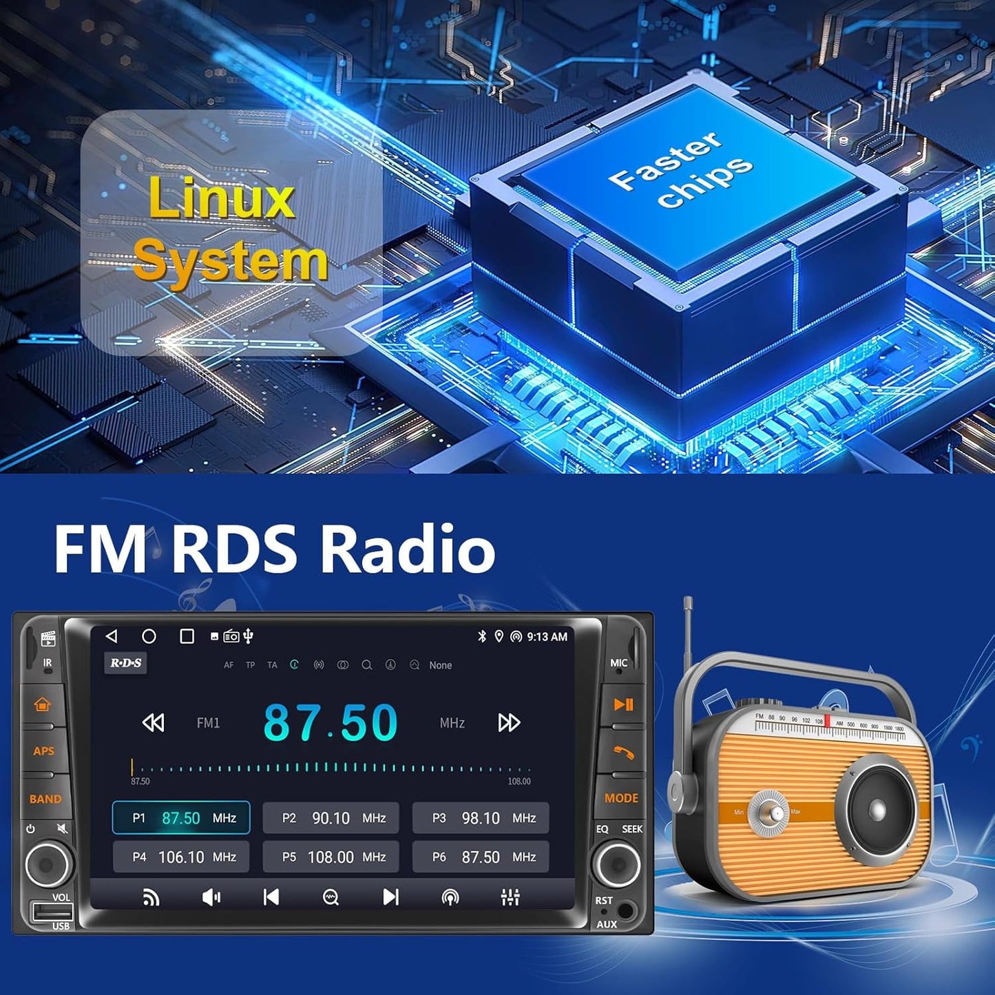 Car Radio for Toyota 4Runner 2003-2009, Tundra 2003-2006, Sequoia 2003-2007，Highlander 2001-2007，RAV4 2001-2005,FJ Cruiser 2003-2010 7" IPS Touchscreen Carplay Android Auto, AM/FM BT Backup Camera