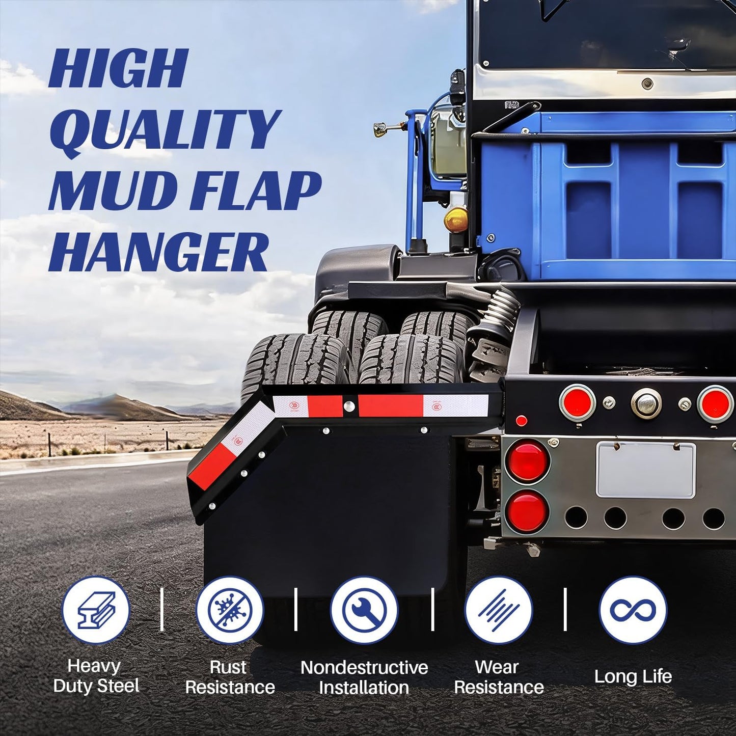 30'' Angled Spring Loaded Mud Flap Hanger Bracket Set, 1-1/8" Bolt Spacing with Reflective Tapes, 2 Pack Black Mudflap Holder for Heavy Duty Semi Trucks