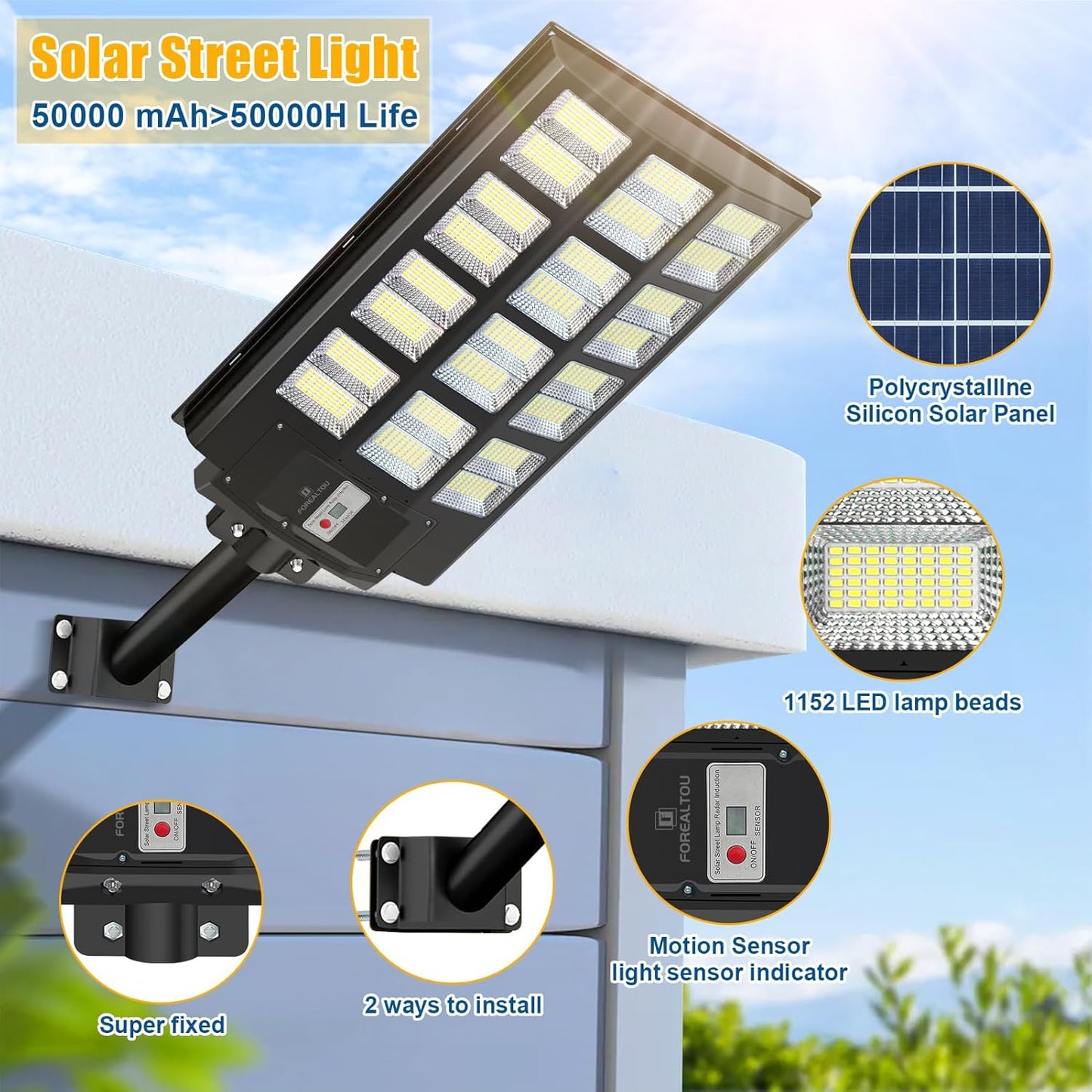 1600W Solar Street Lights Outdoor 8000K LED Solar Security Flood Lights Motion Sensor, 200000LM Dusk to Dawn IP67 Waterproof Solar Powered Outdoor