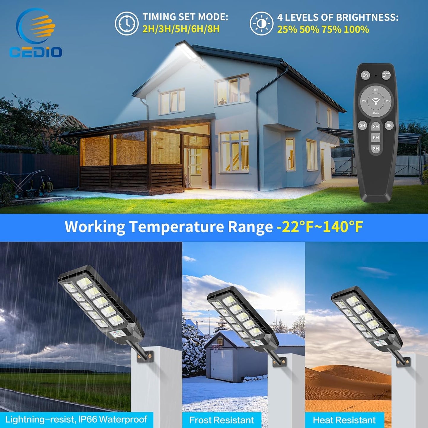 Solar Lights Outdoor, IP66 Waterproof Solar Street Lights, Solar Lights Outdoor for Outside 6500K Dusk to Dawn with Motion Sensor Solar Security