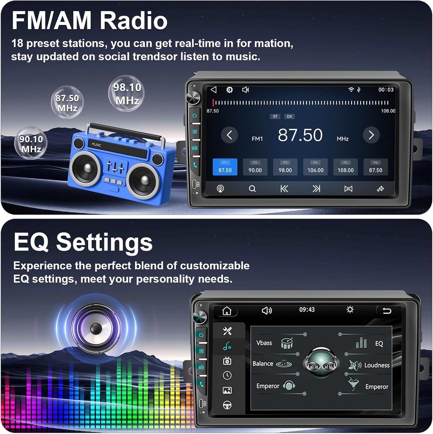 9 inch Touchscreen Car Radio Stereo with Wireless Carplay Android Auto Navi Volume Knob for Toyota Sienna 2004 2005 2006 2007 2008 2009 2010