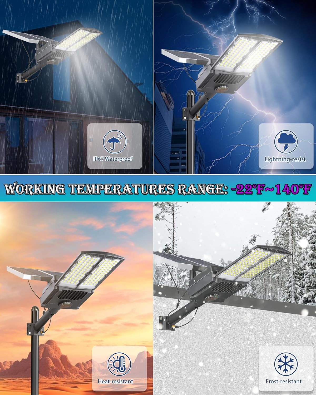 SL-6500W Solar Street Lights Outdoor, 400000LM Commercial Parking Lot Light Dusk to Dawn IP67 Waterproof 6500K Solar Security Flood Lights with Motio