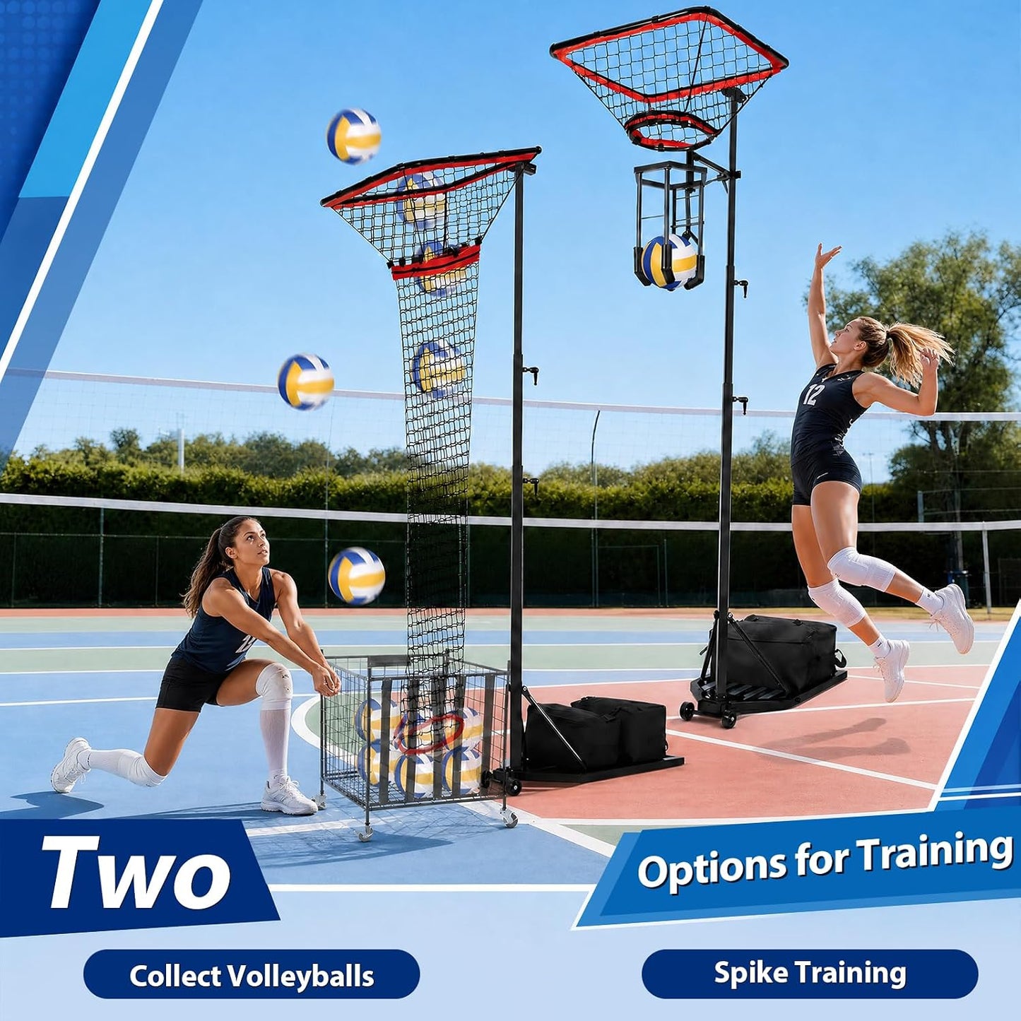 HVDI Volleyball Setter & Spike Trainer System, Heavy Duty Volleyball Training Aid Set – 88LB Sandbag Base with Dual Wheels for Easy Mobility, Adjustable Hitter & Receiver Combo System 93"