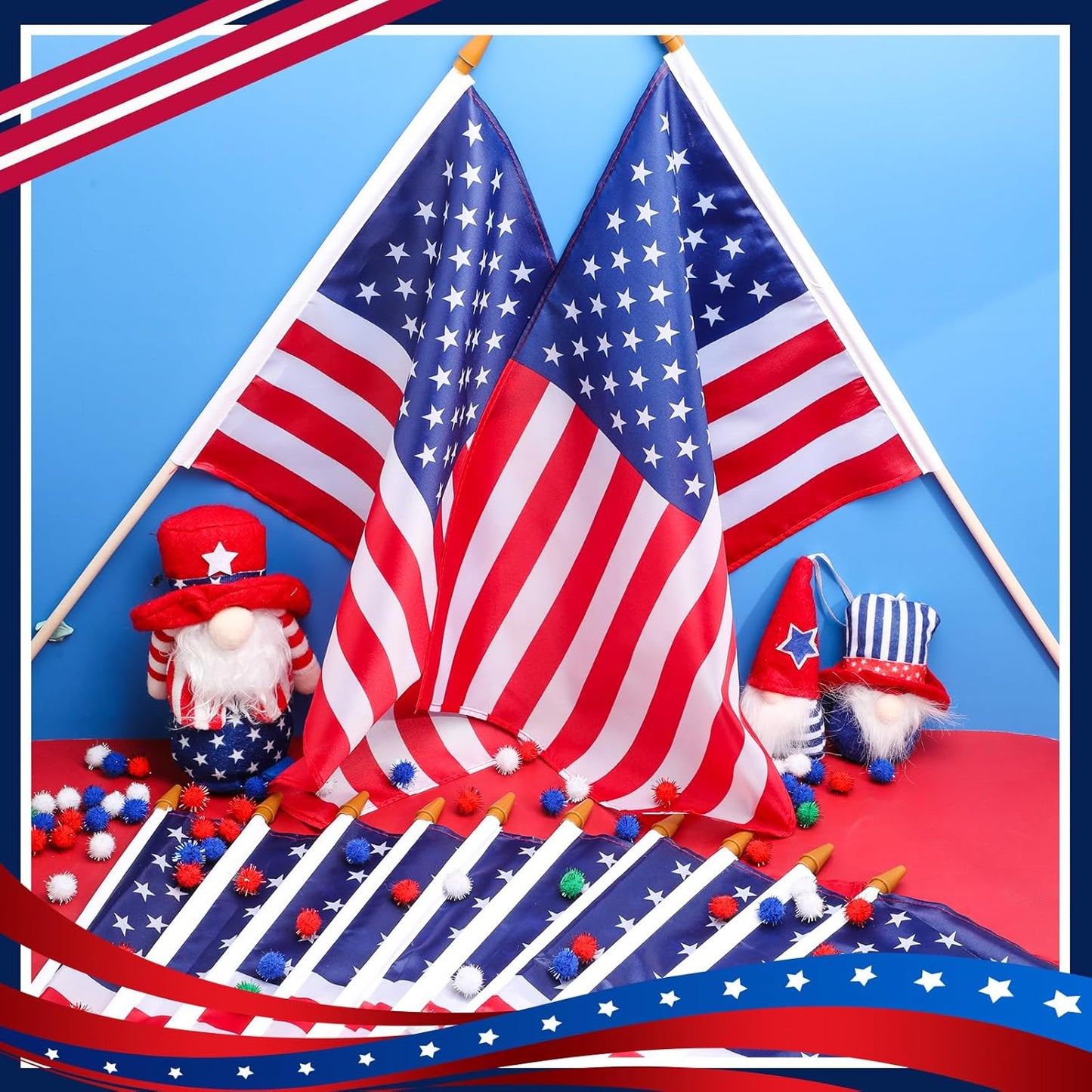 American Flags on Stick 225 Pcs 11.5 x 18 Inch American Hand Held US Stick Flags