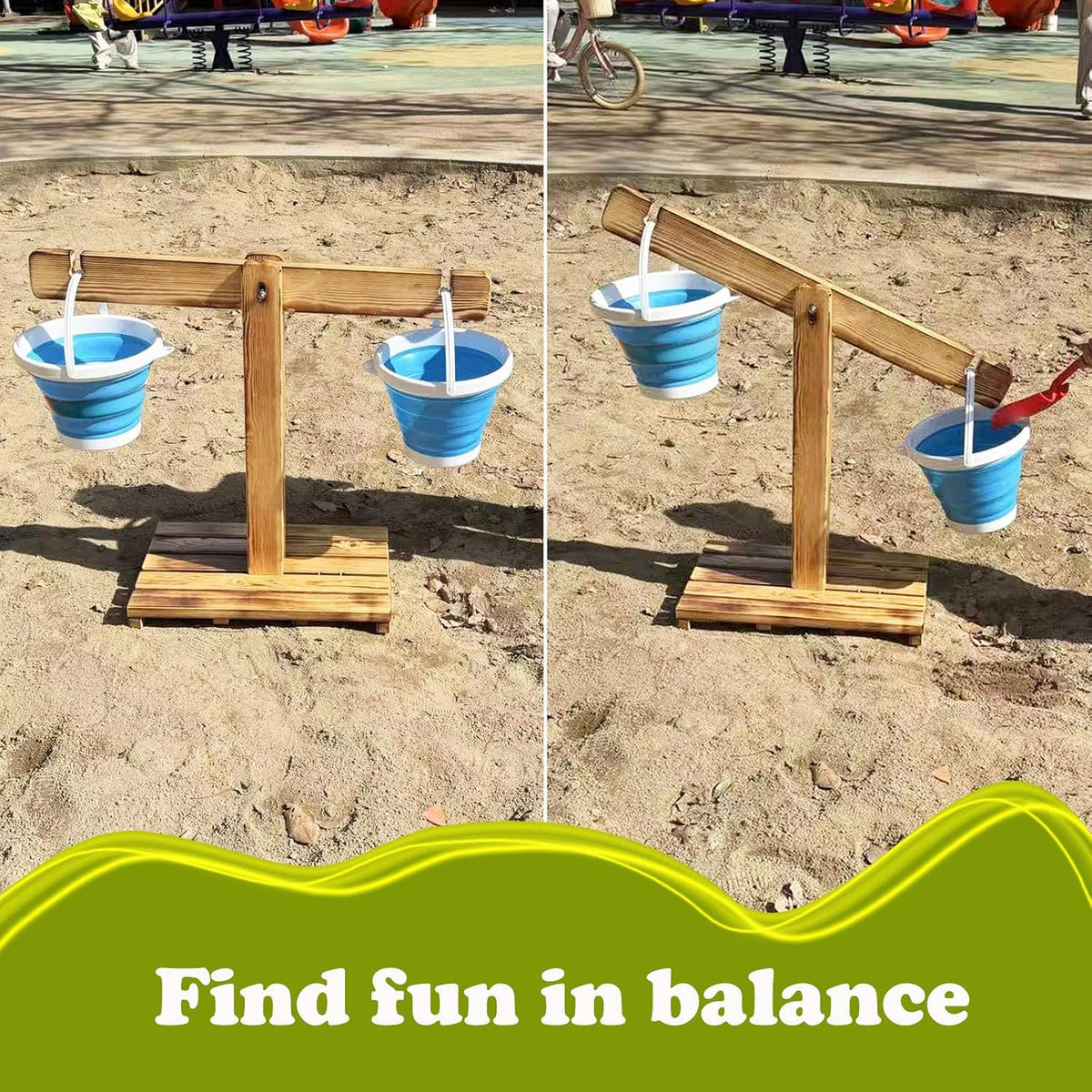 Preschool Sand Balance Scale Toy, Wooden Sand Table Balance Scale, Preschool Sensory Math Manipulative for Kids Ages 4-8, Pre-K Kindergarten Outdoor Sandpit Measuring Toy