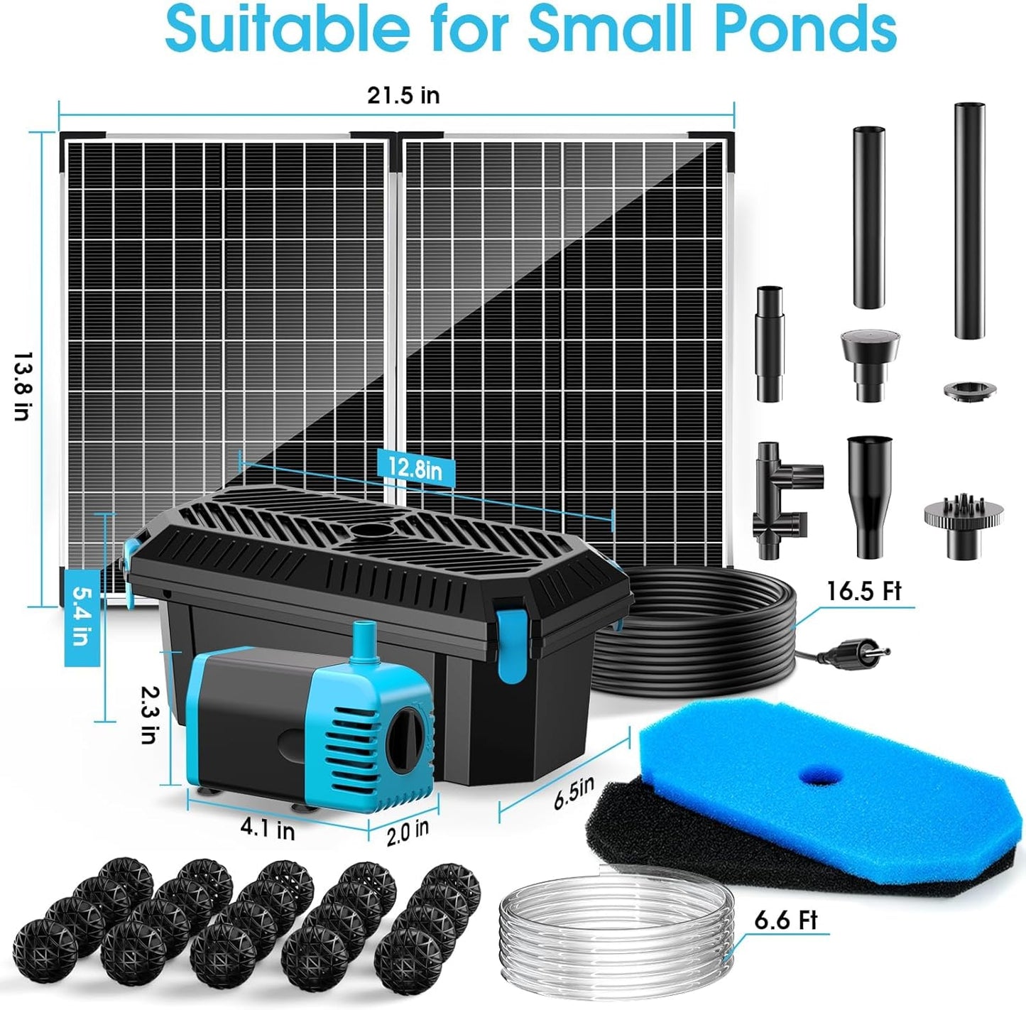 POPOSOAP 40W Solar Fountain Pump with Pond Filter, Solar Pond Filter with Adjustable Flow, Pond Filters for Outdoor Ponds Pool Waterfall Koi Pond Water Features