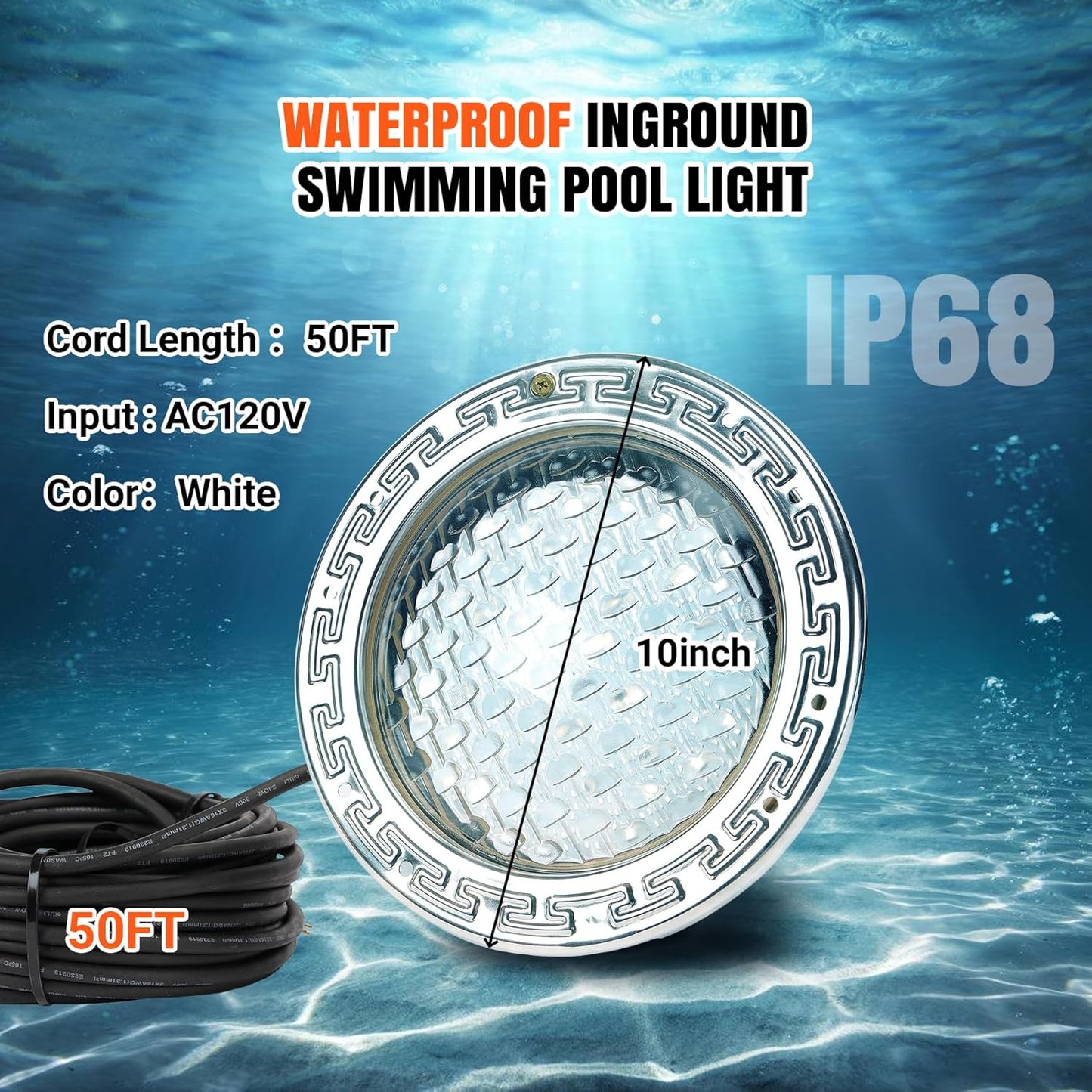 LED Pool Lights for Inground Pools, 120V Pool Lights White, 10 inch LED Pool Light Suitable for 10 Inch Wet Nic