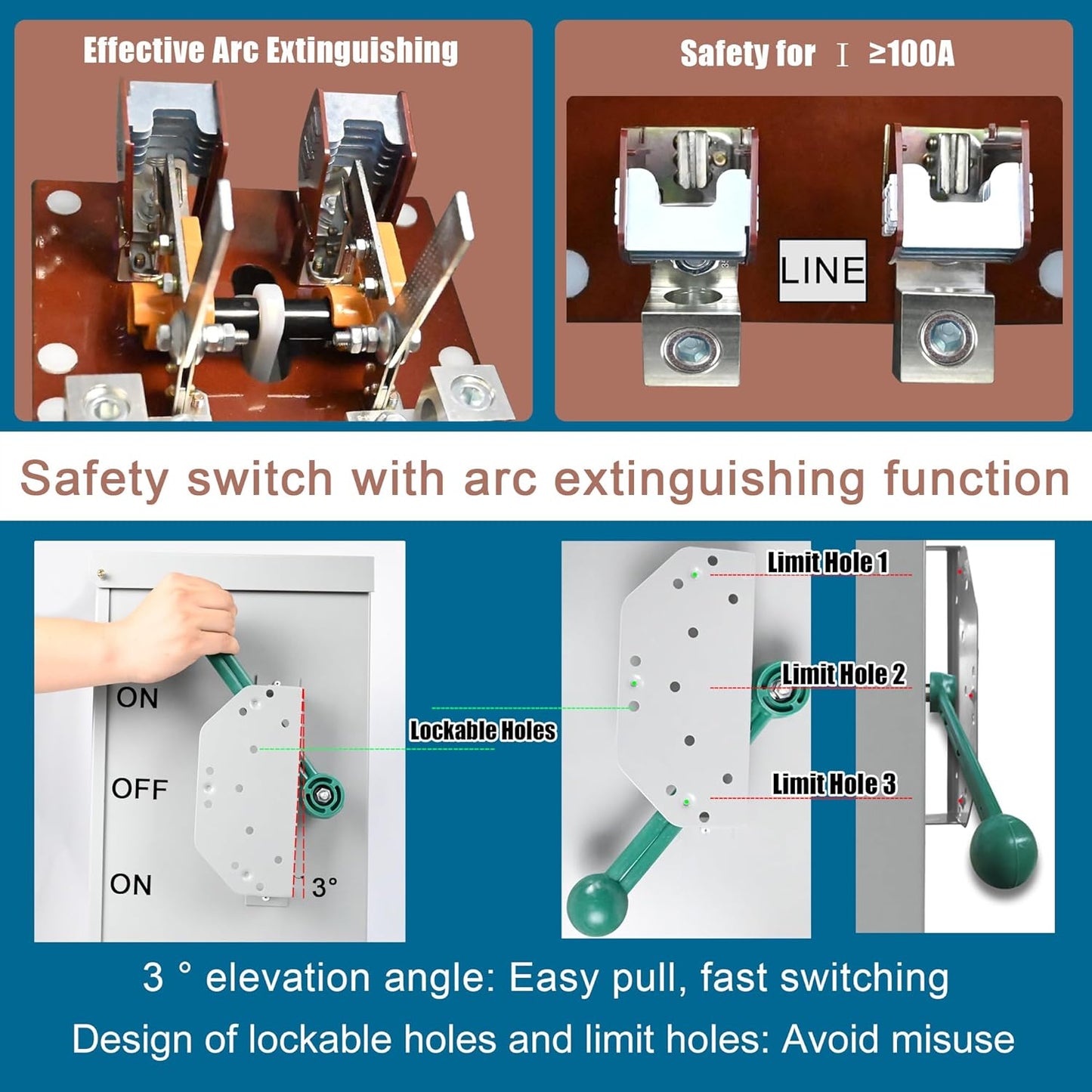 Upgraded 200 Amp Generator Transfer Switch, Manual Transfer Switch 2 Pole 4 Wires, 120/240-Volt 48,000-Watt General-Duty Double Throw Safety Switch,