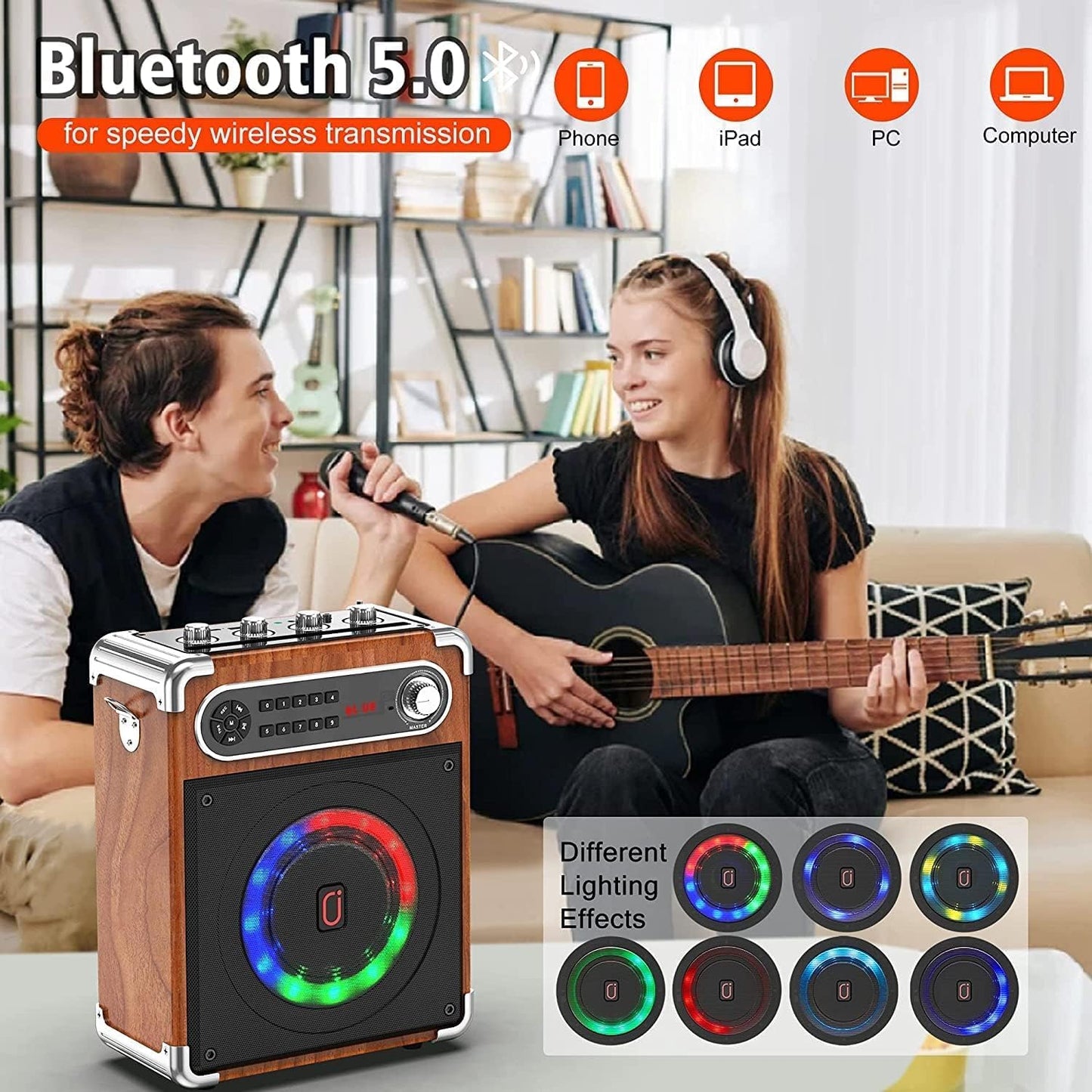 Karaoke Machine, Portable Bluetooth Speaker with 2 Wireless Microphones for Adults & Kids, Karaoke Microphone with PA System, Bass/Treble Adjustment,