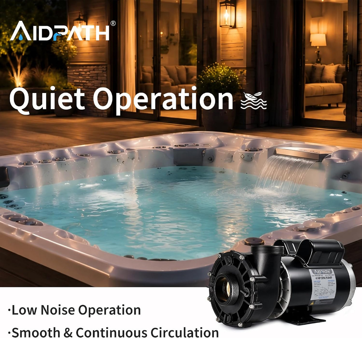 56 Frame 230V, 4HP Dual Speed Hot Tub Spa Pump with 2"&1.5" Adapter