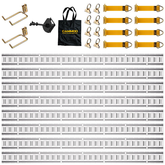 CAMMOO 5FT E-Track Rail Kit, Includes 8 Rails, 2 Double Hooks & 1 Tire Bracket, 8 O-Rings, 8 D-Rings with Tie Down, 1 Storage Bag, 2200lbs Load Capacity for Trailers, Trucks, Vans, Garage, Silver