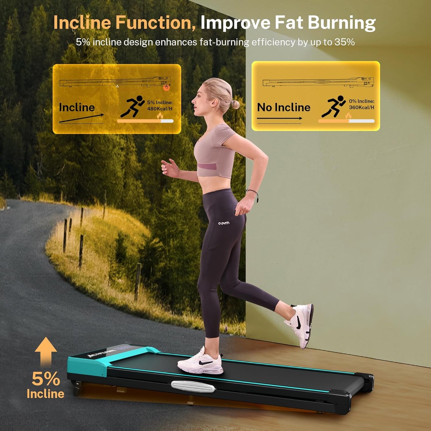 ACTFLAME Walking Pad Treadmill with Incline, Under Desk Treadmills, Portable Treadmill for Home Office, Walking Pad 4 in 1 Treadmill for Walking