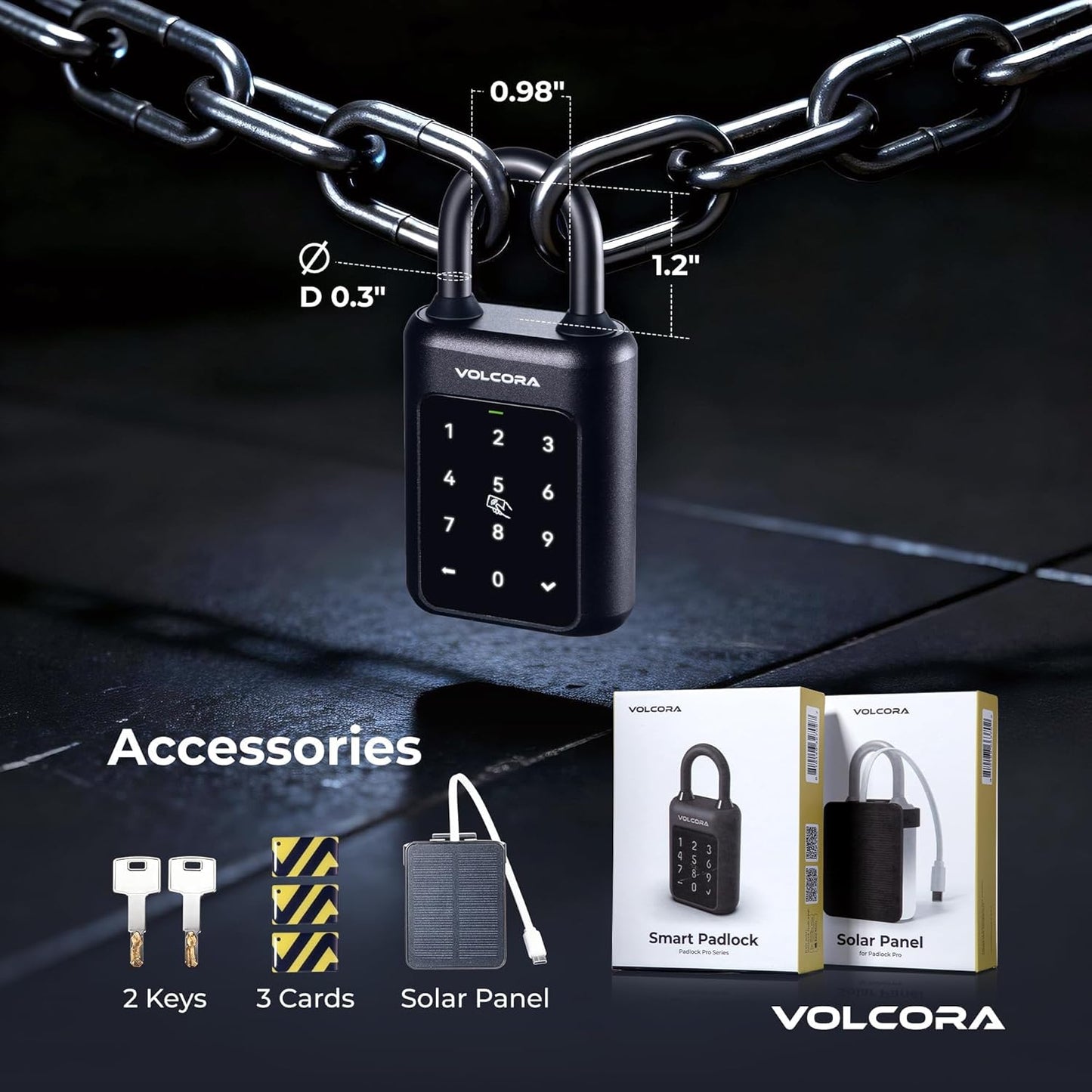 Volcora Fingerprint Padlock Smart Gym Locker Lock with Solar Panel, Electronic Digital Bluetooth App Smart Padlock with Keypad, Rechargeable Biometric Lock, Gate Lock, Short Shackle Short Shackle Padlock with Solar Panel